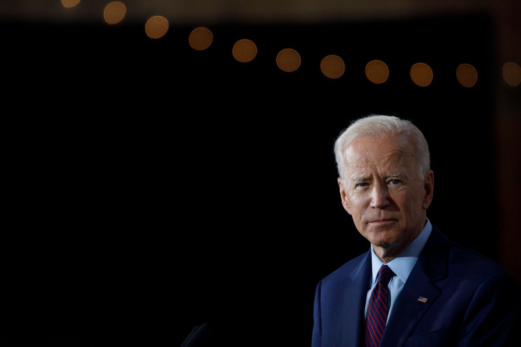 Democratic presidential candidate and former U.S. Vice President Joe Biden delivers remarks about White Nationalism during a campaign press conference on August 7, 2019 in Burlington, Iowa.