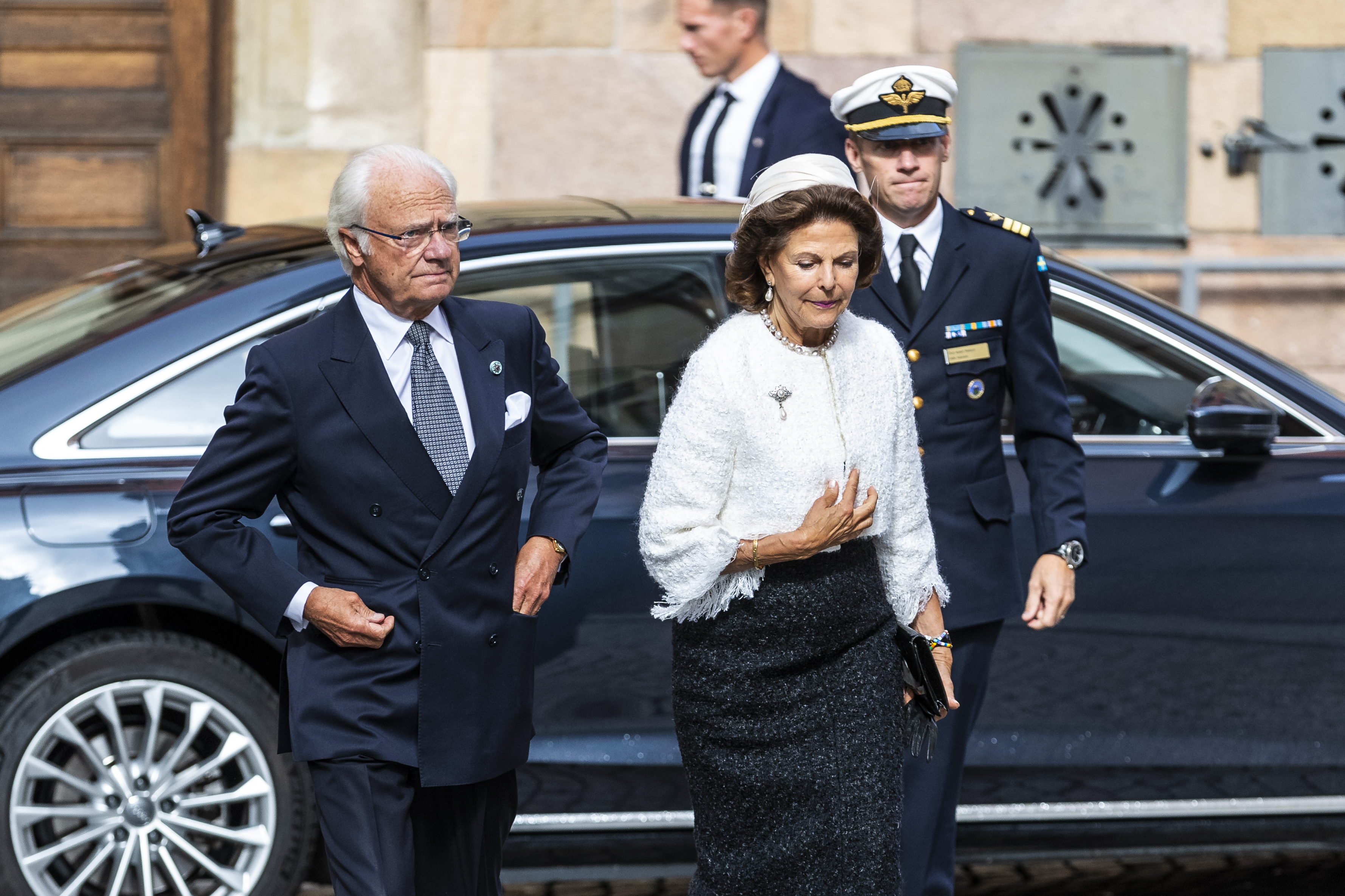 King Carl XVI Gustaf and Queen Silvia of Sweden attend a church service at Stockholm Cathedral. The king has come down hard on the country's controversial COVID-19 response plan. Wire photography: Michael Campanella—Getty Images
