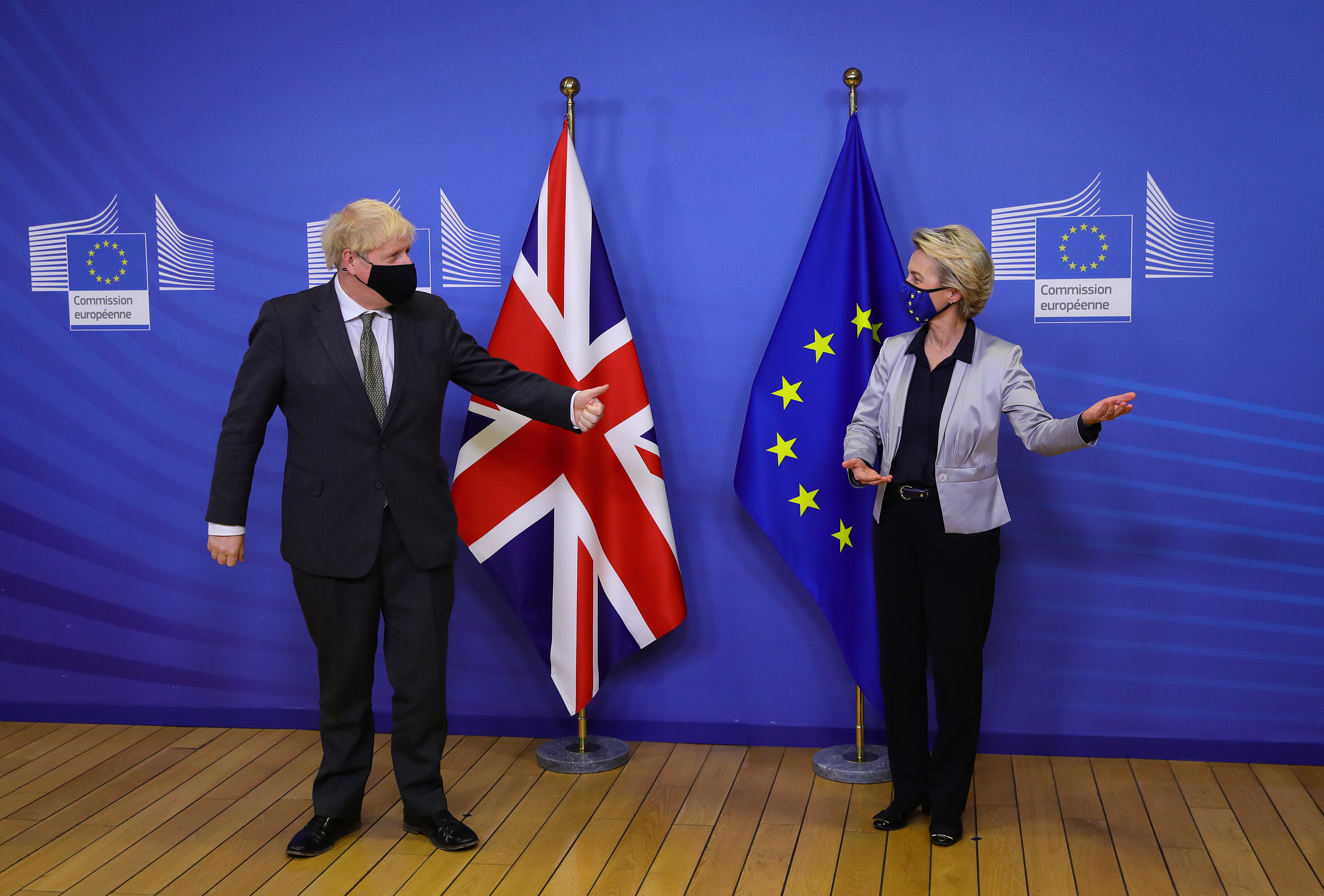 Prime Minister Boris Johnson and European Commission president Ursula von der Leyen meet for a dinner during they will try to reach a breakthrough on a post-Brexit trade deal on December 9, 2020 in Brussels, Belgium. The British prime minister's visit marked his most high-profile involvement in the talks over a post-Brexit trade deal, which has remained elusive despite months of EU and UK negotiating teams shuttling between London and Brussels. 
