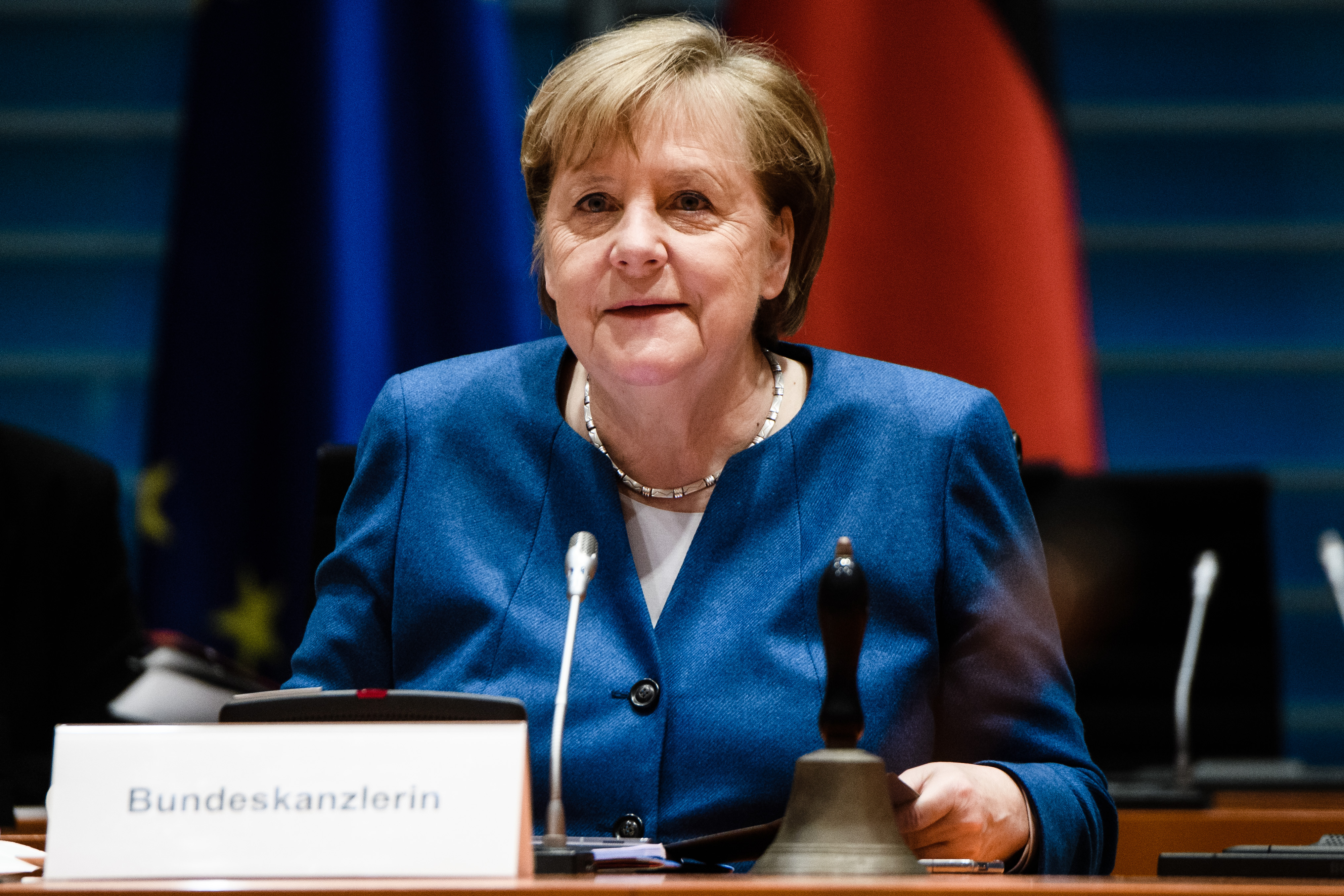 German Chancellor Angela Merkel takes her seat at the beginning of the weekly meeting of the German Federal cabinet in the conference hall of the Chancellery on January 6, 2021 in Berlin, Germany. The Chancellor has criticized Twitter's decision to ban Trump from the platform.