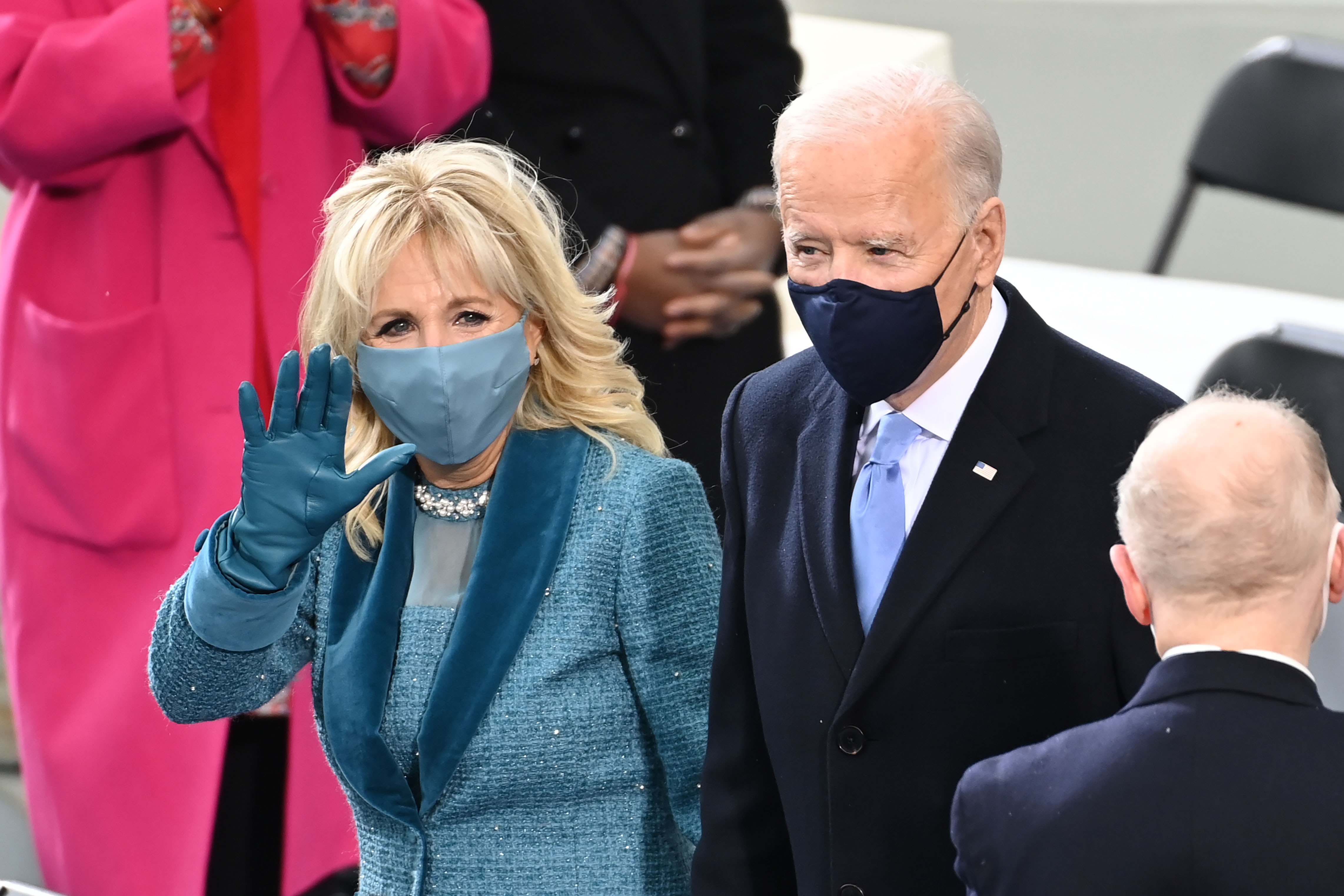 President Joe Biden and his wife Jill Biden arrive for the swearing in ceremony during the 59th Presidential Inauguration at the U.S. Capitol on January 20, 2021 in Washington, DC.