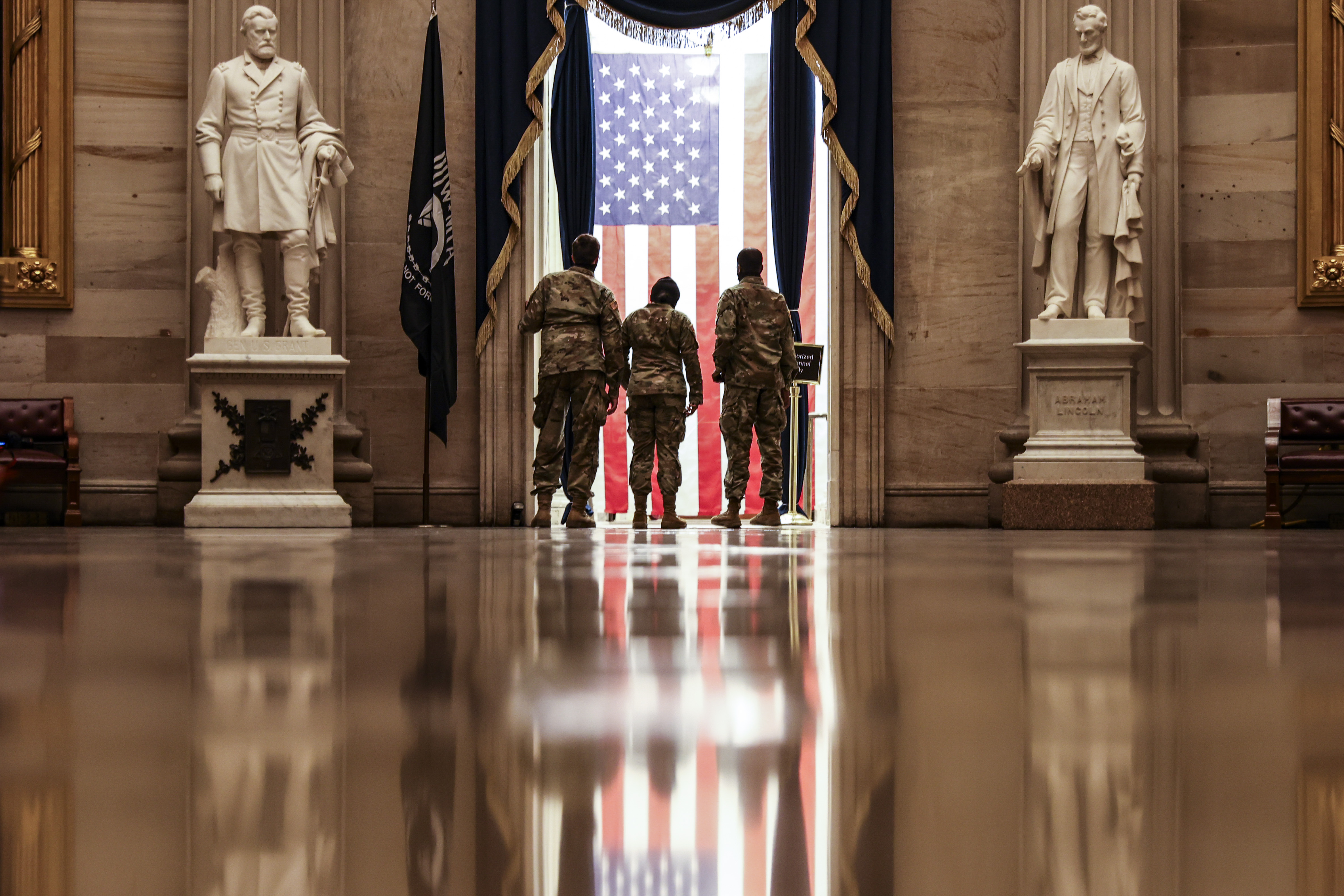 Members of the U.S. National Guard in the rotunda at the U.S. Capitol on Wednesday.