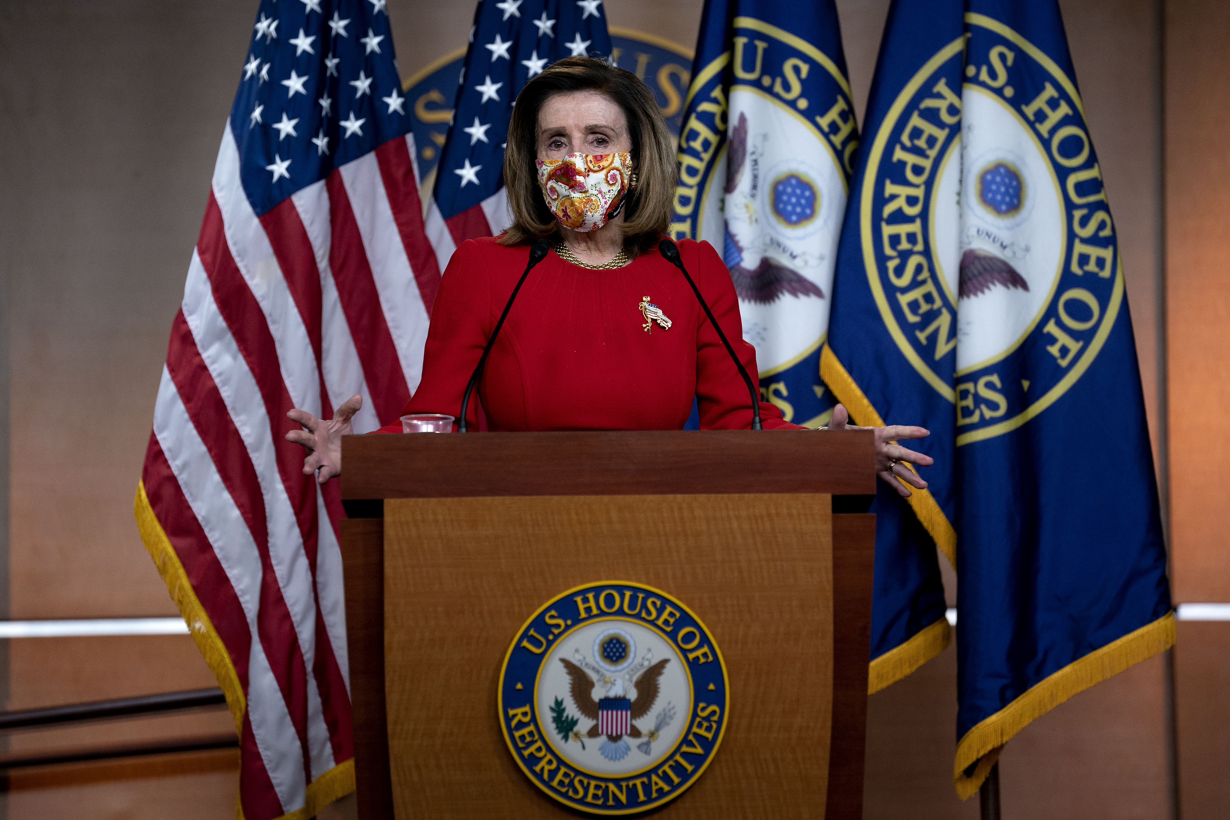 U.S. House Speaker Nancy Pelosi at a news conference at the U.S. Capitol on Feb. 11, 2021. Congressional committees have started crafting legislation on specific components of President Biden’s $1.9 trillion COVID-19 relief plan.