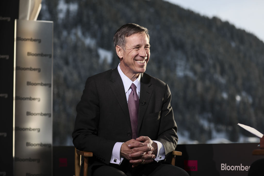 Arne Sorenson, chief executive officer of Marriott International Inc., during a Bloomberg Television interview on day two of the World Economic Forum (WEF) in Davos, Switzerland, on Wednesday, Jan. 24, 2018. Sorenson, the first non-family member to be chief executive officer of Marriott International Inc., the worlds largest hotel chain, has died. He was 62. Sorenson died on Feb. 15, the company said in a statement on Tuesday. He disclosed a diagnosis of pancreatic cancer in May 2019, saying doctors had caught the disease early, and that he intended to continue working while undergoing treatments.