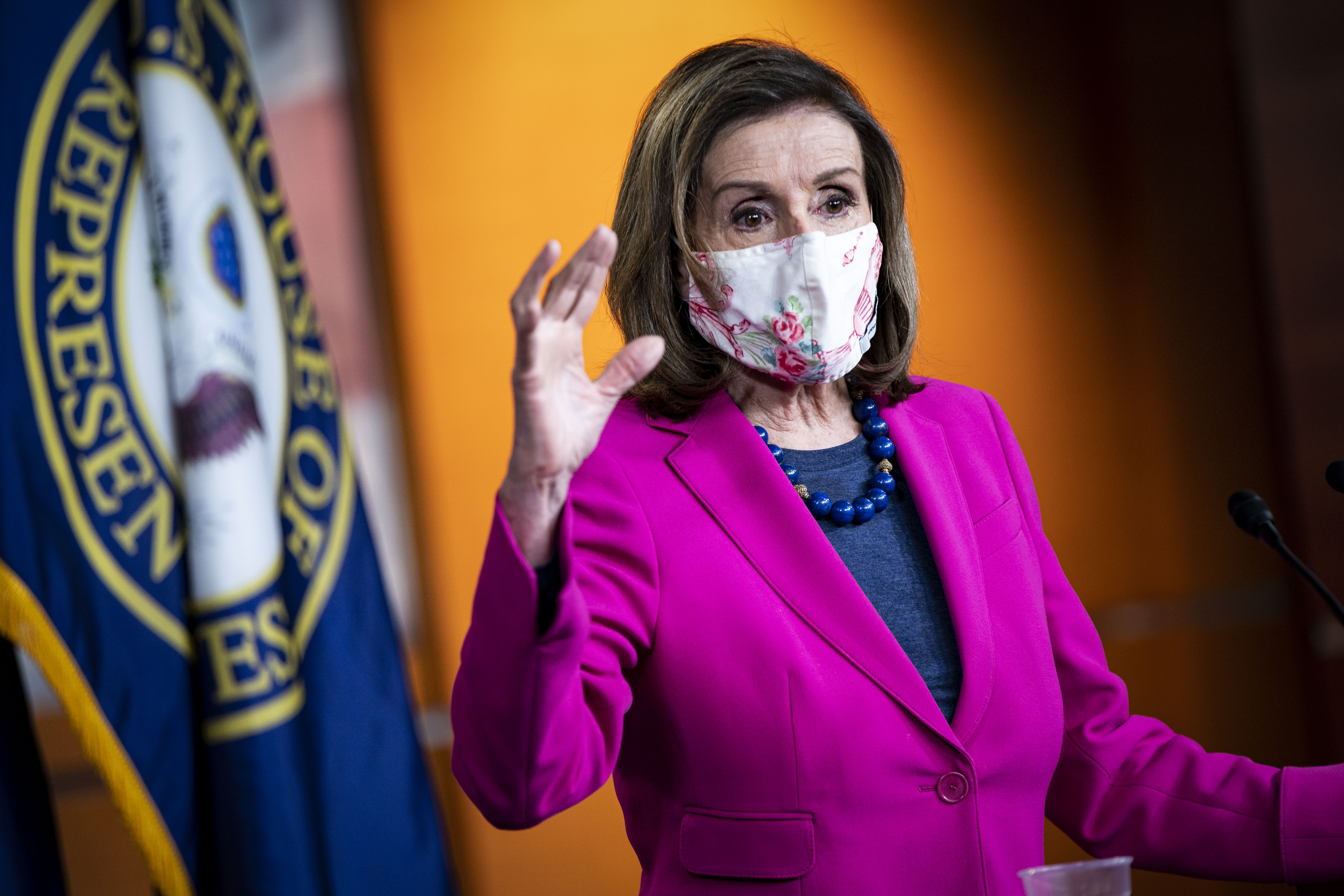 U.S. Speaker of the House Rep. Nancy Pelosi (D-CA) speaks at a weekly news conference at the U.S. Capitol on February 25, 2021 in Washington, DC. Democrats are aiming for passage of the stimulus bill before certain pandemic benefits expire. 