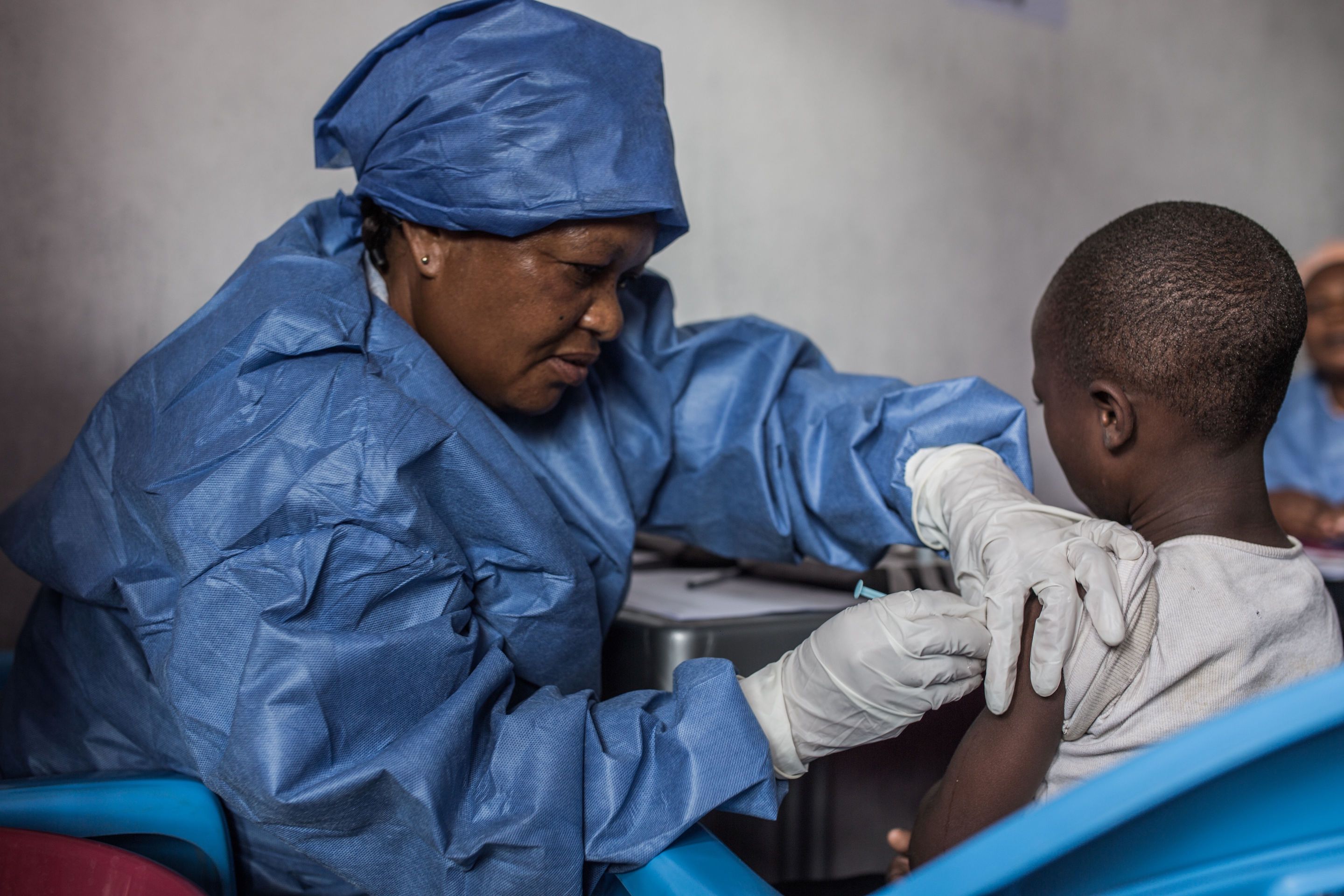 A girl receives an Ebola vaccine on Nov. 22, 2019, in Goma.