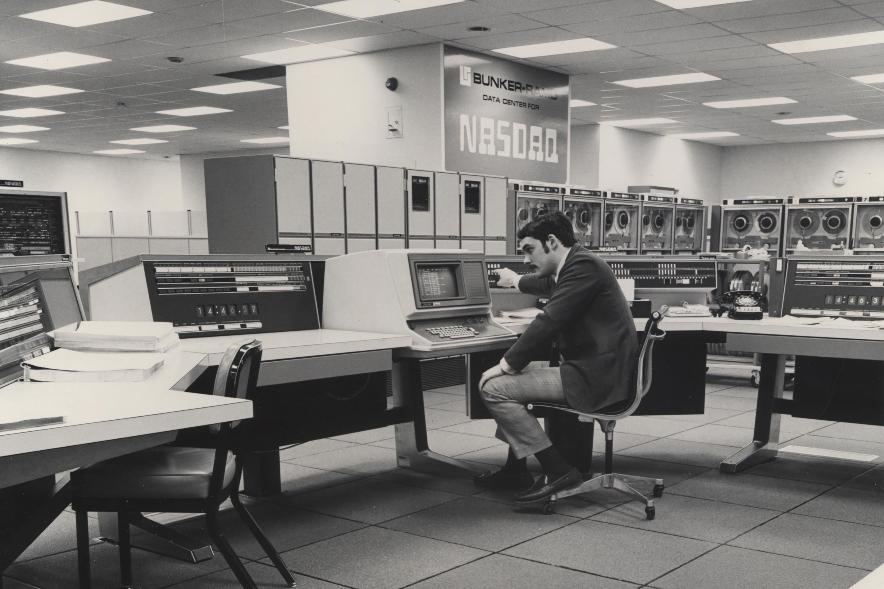 A Nasdaq data center in 1971, the year the company’s electronic exchange began operating.
