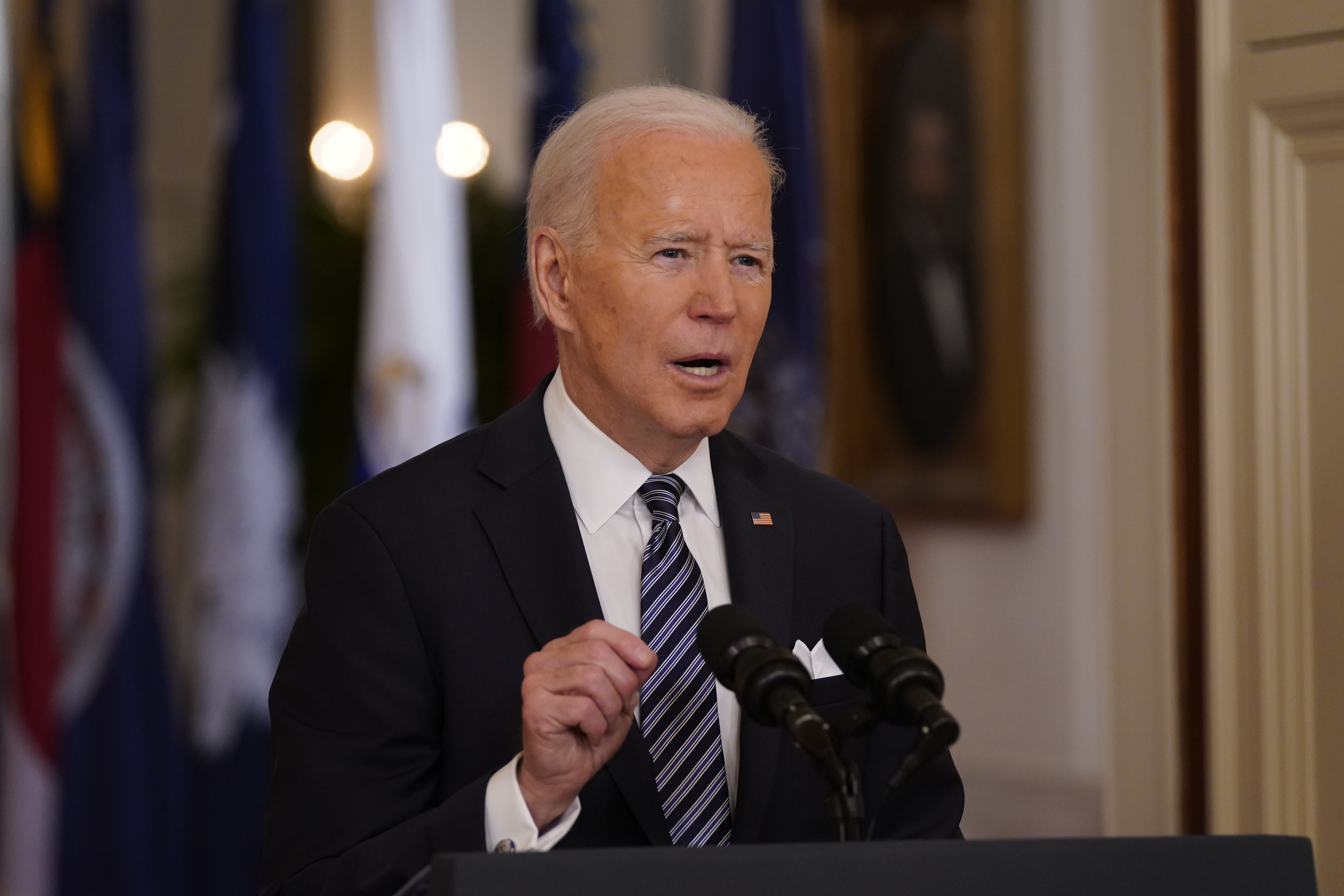 President Joe Biden addresses the nation from the East Room of the White House, on March 11, 2021.
