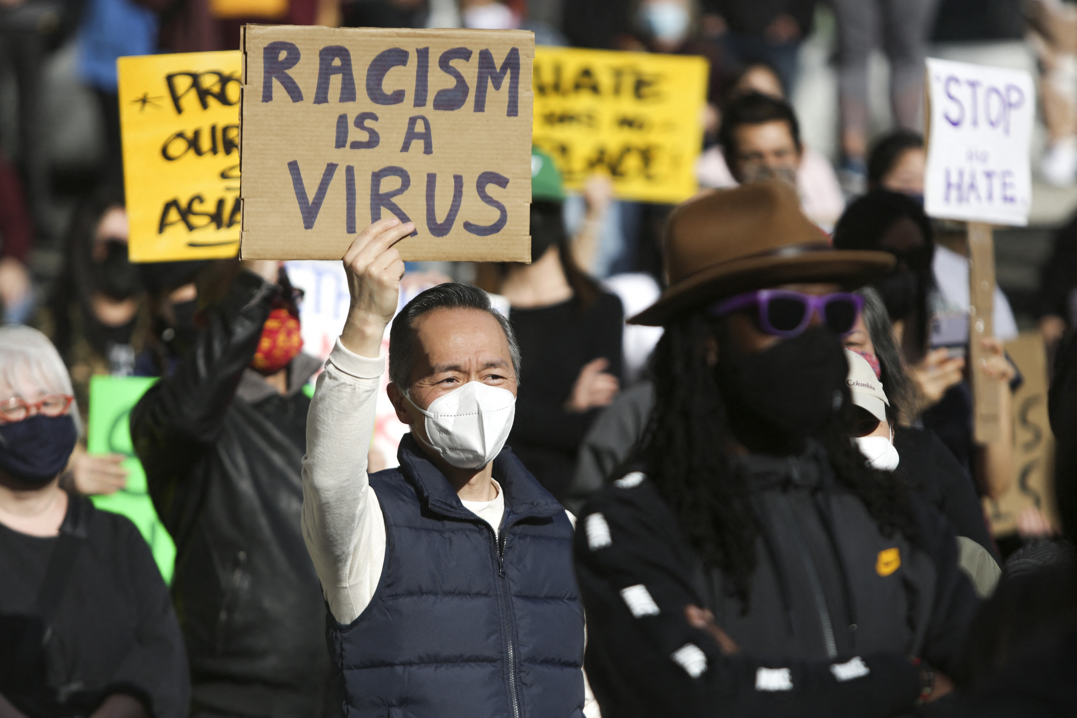 Demonstrators at the "We Are Not Silent" rally in Seattle, Washington on March 13, 2021.