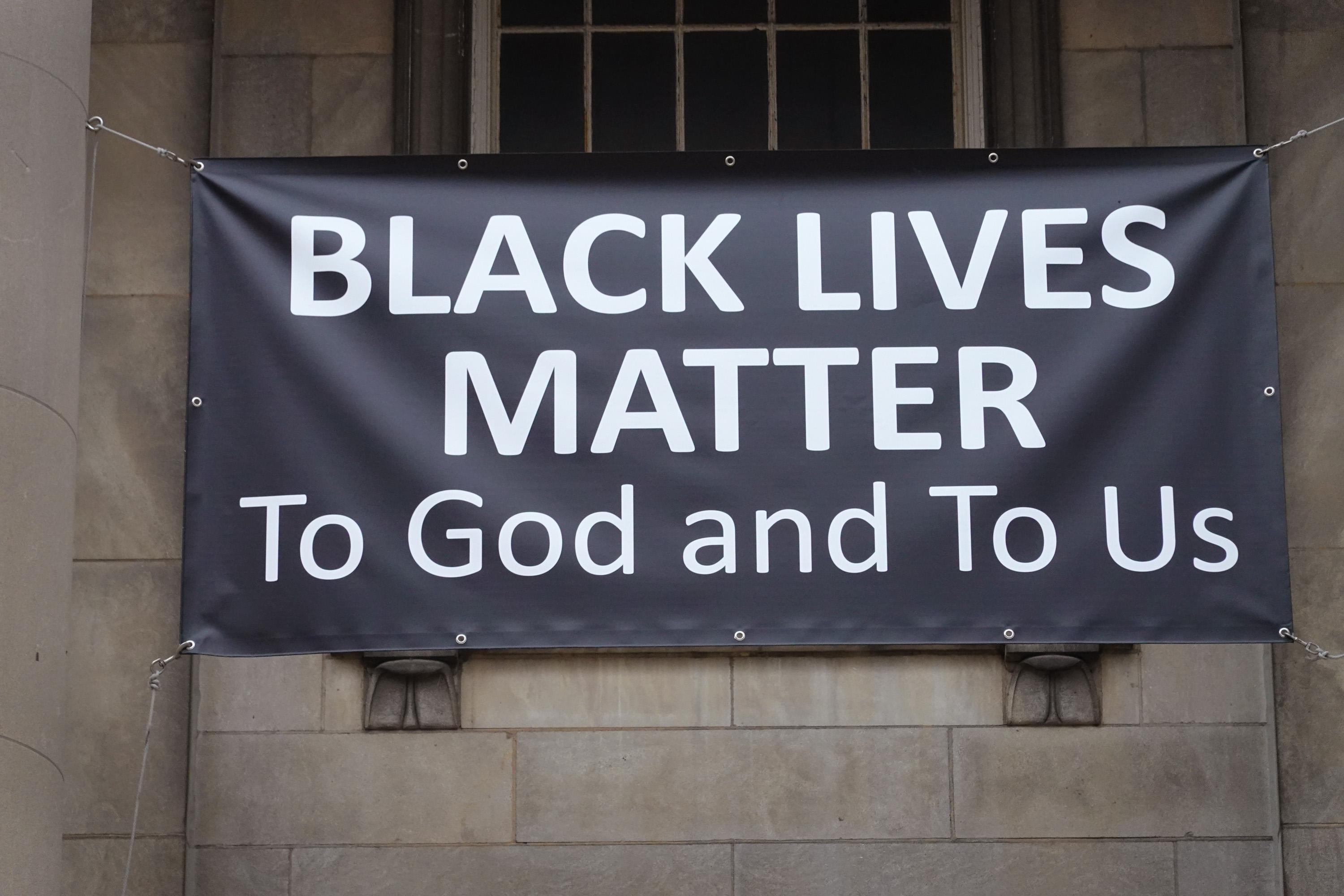 A BLM poster at a church in Evanston, Illinois.