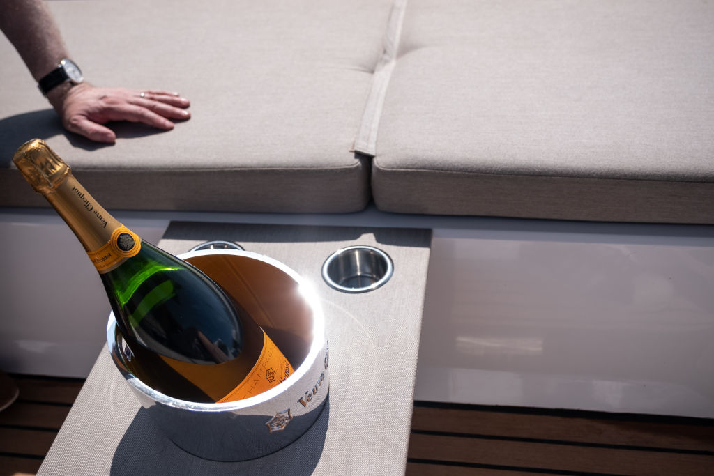 A bottle of Veuve Clicquot on board a cruiser at Port Hercule, Monaco, on July 4, 2019.