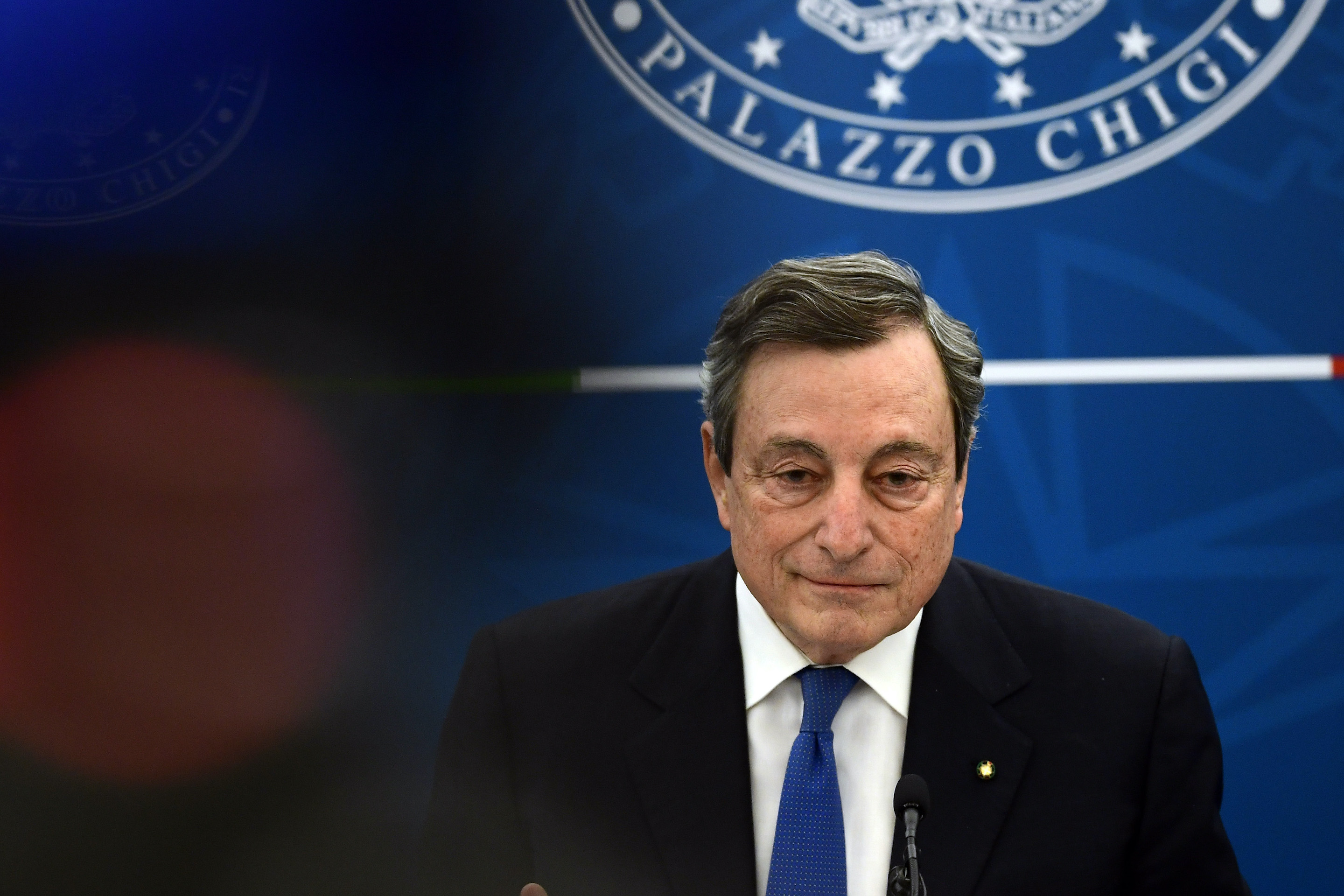The Italian premier Mario Draghi during a press conference. Rome (Italy), April 8th 2021