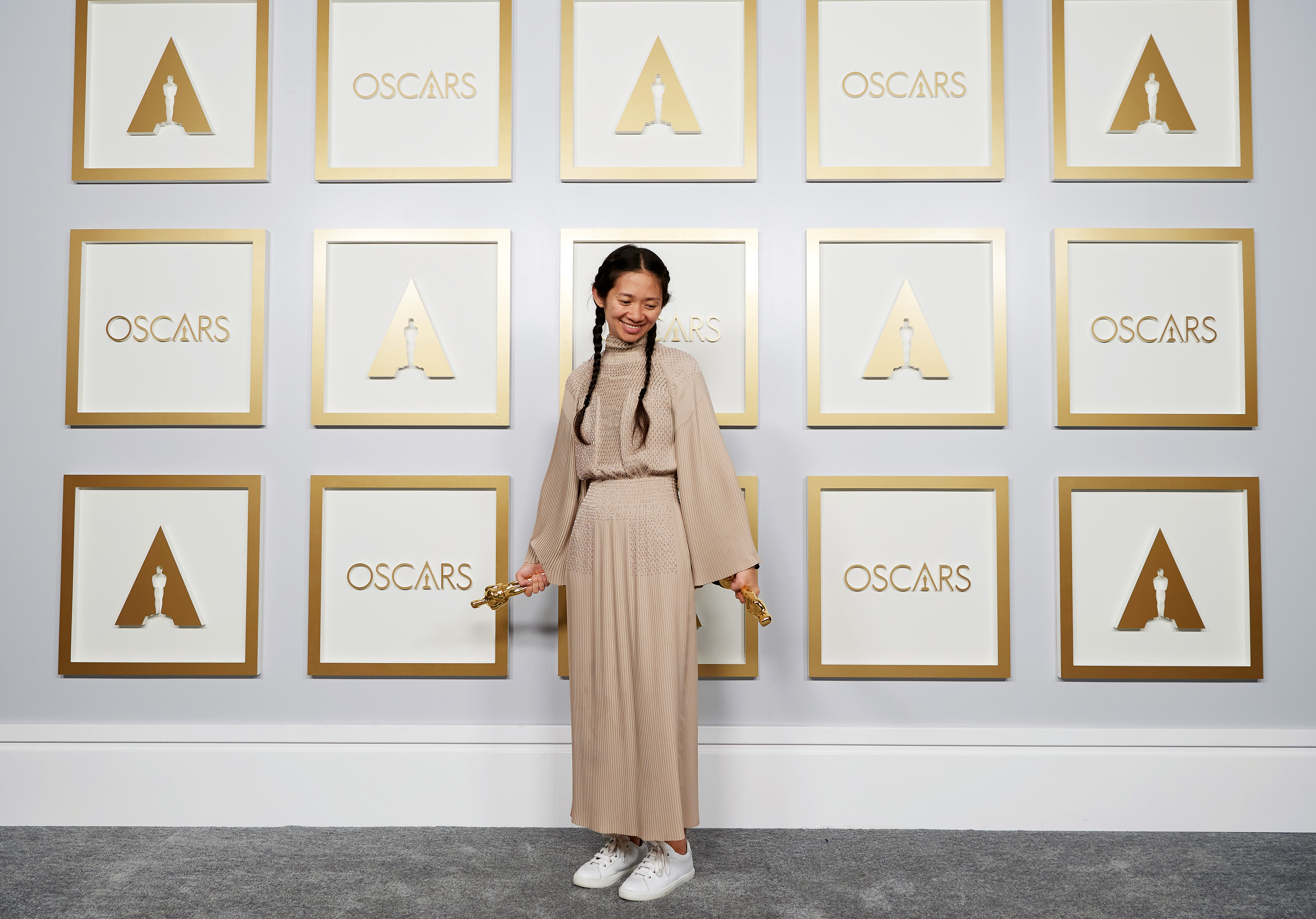Chloé Zhao, winner of the Best Director for 'Nomadland,' poses in the press room during the 93rd Annual Academy Awards at Union Station on April 25, 2021 in Los Angeles, California.