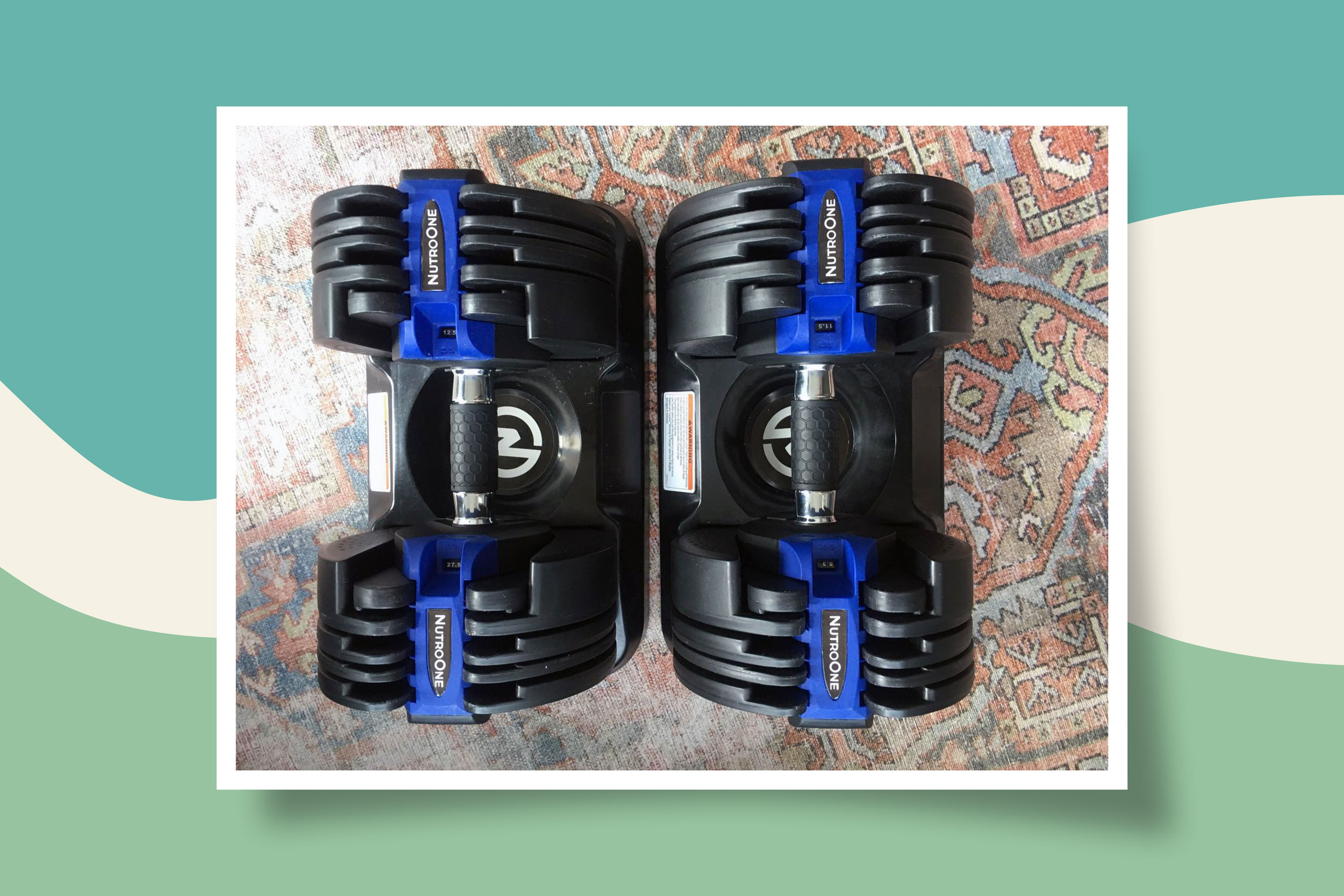 The author’s set of NutroOne adjustable dumbbells.