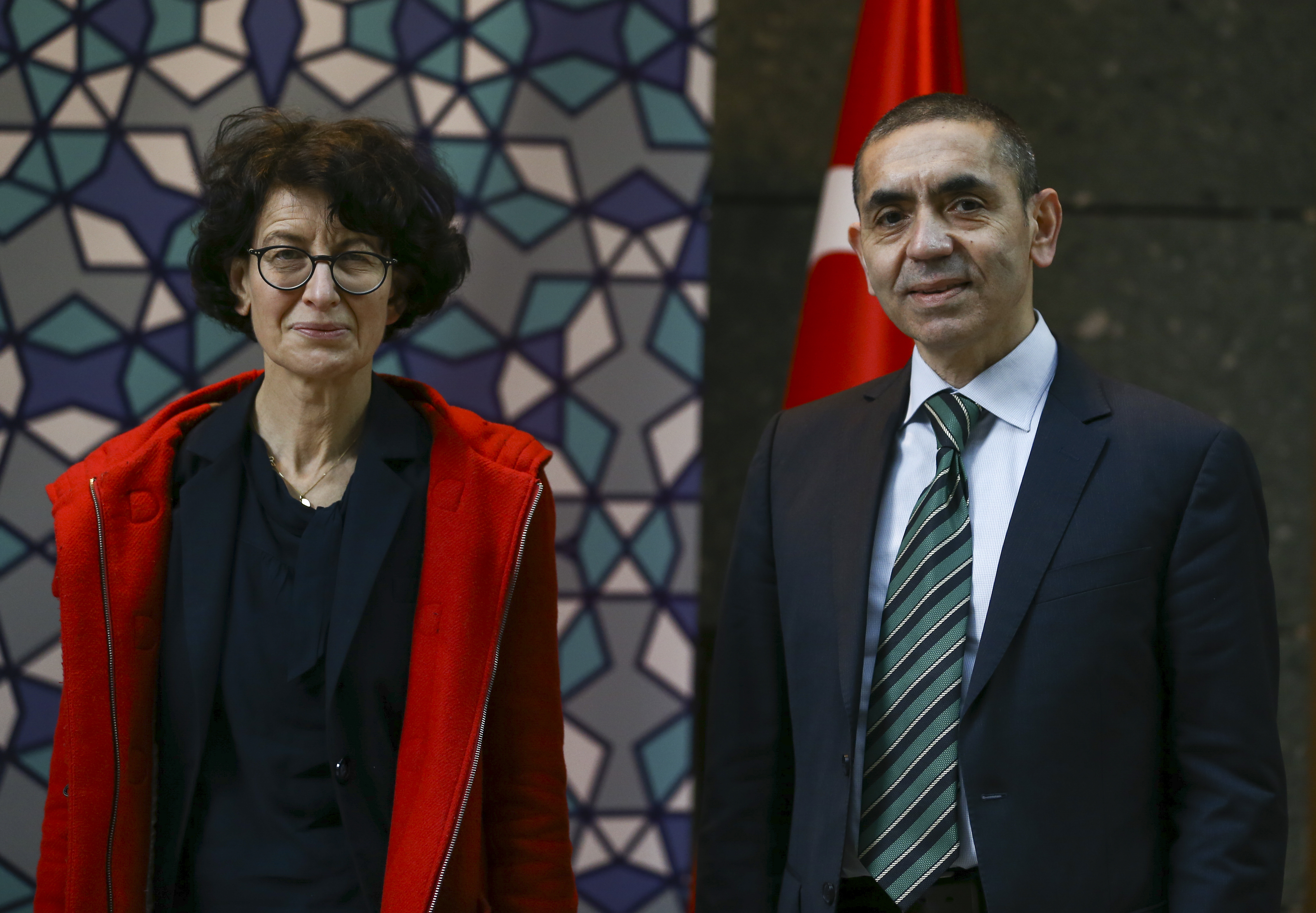 Turkish-German scientists Ugur Sahin (L) and Ozlem Tureci (R), who made BioNTechs coronavirus vaccine.