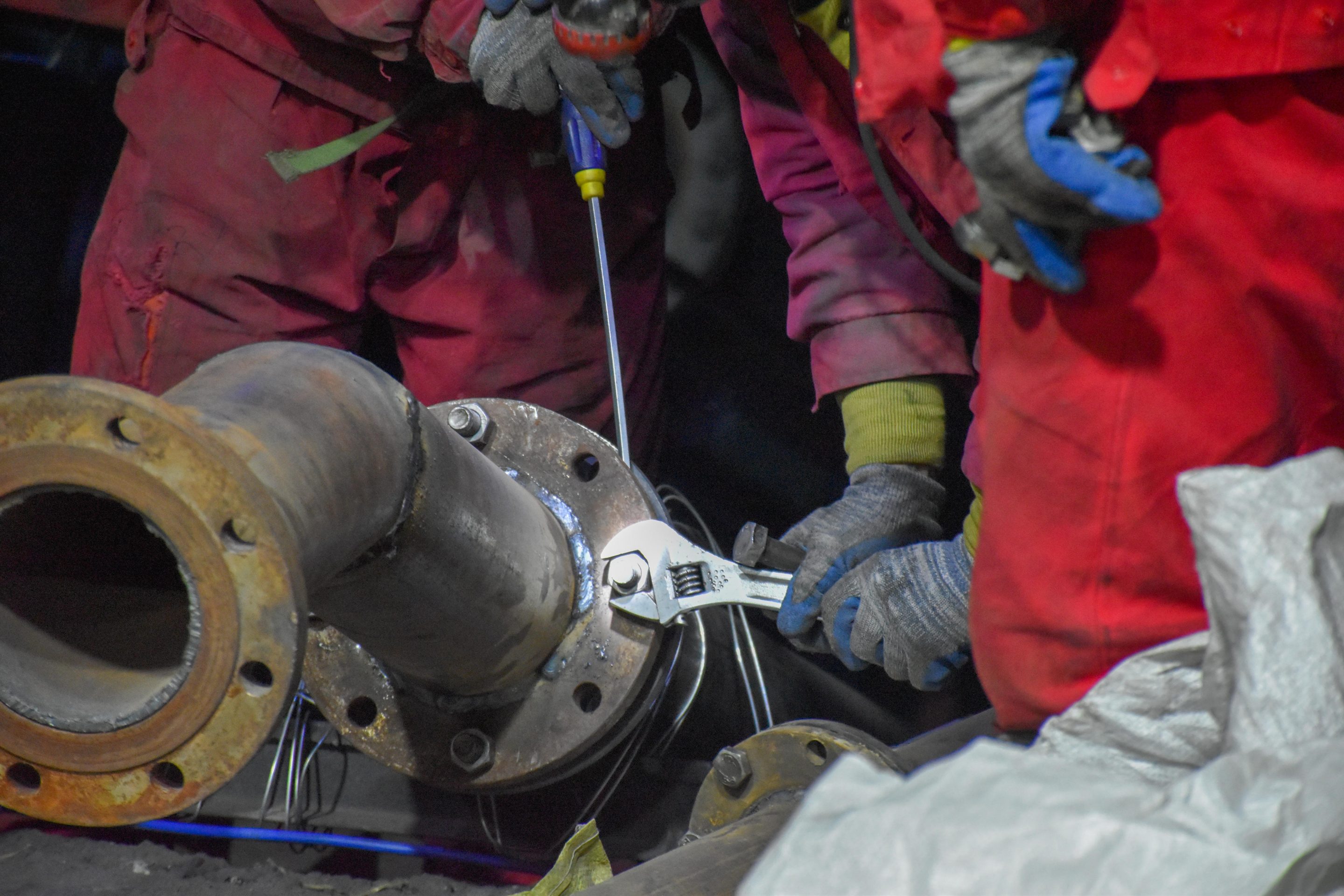 Rescuers work at a flooded coal mine in northwest Xinjiang, on April 11, 2021.