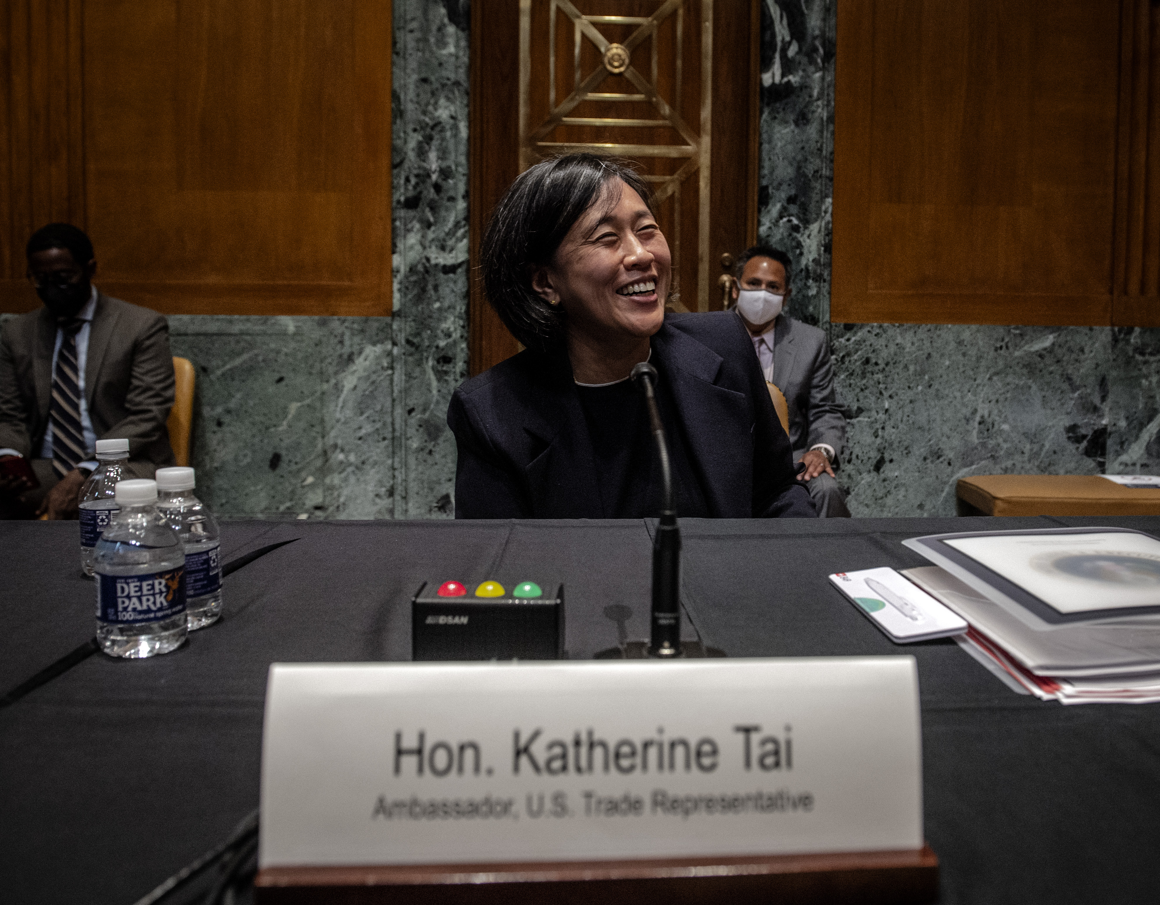 Katherine Tai, U.S. trade representative, smiles during a Senate Appropriations Subcommittee hearing in Washington, D.C., U.S., on Wednesday, April 28, 2021.