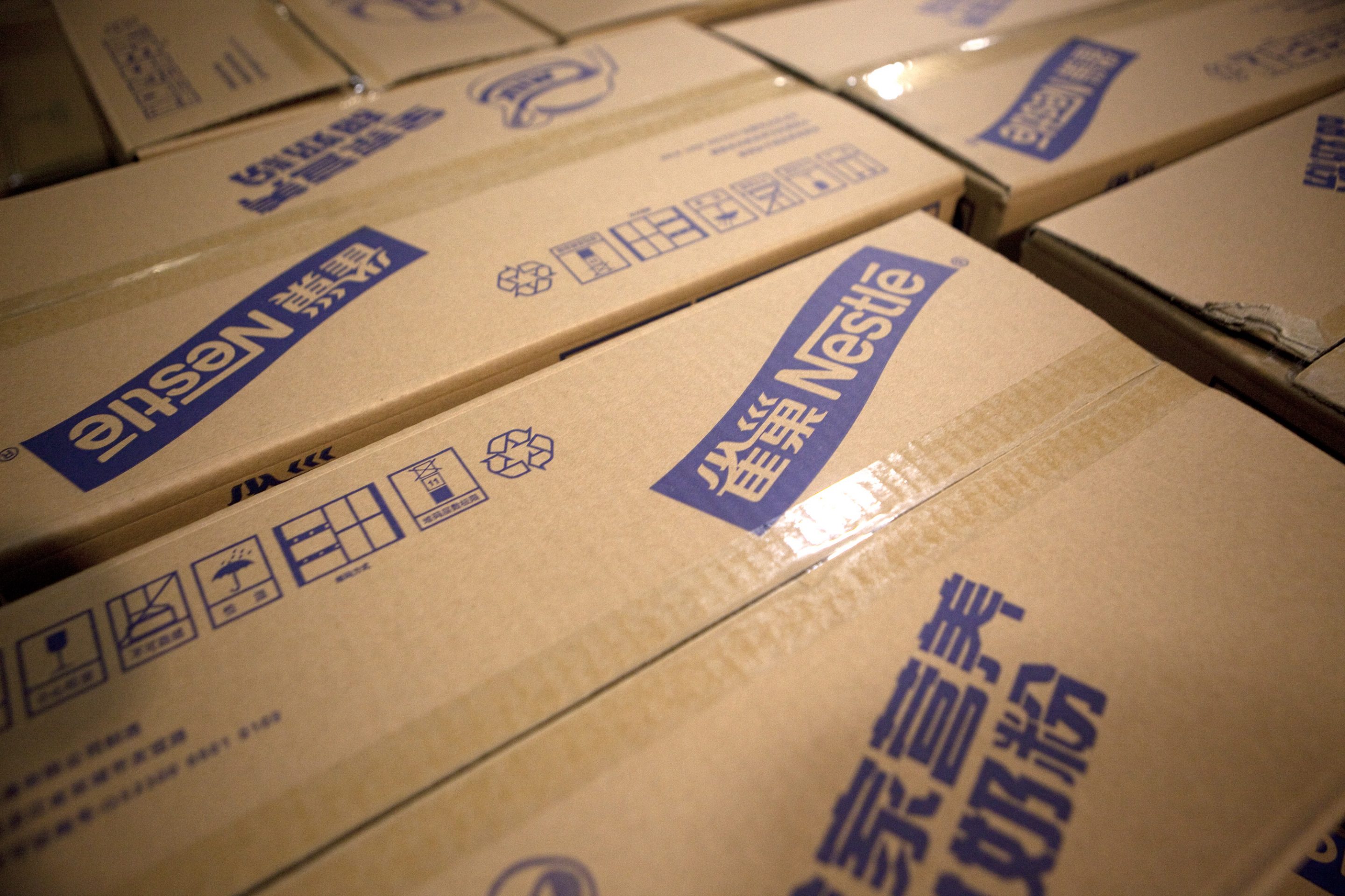 Nestle SA products await shipment at the company's plant in Shuangcheng, Heilongjiang Province, China, on Jan. 11, 2012.