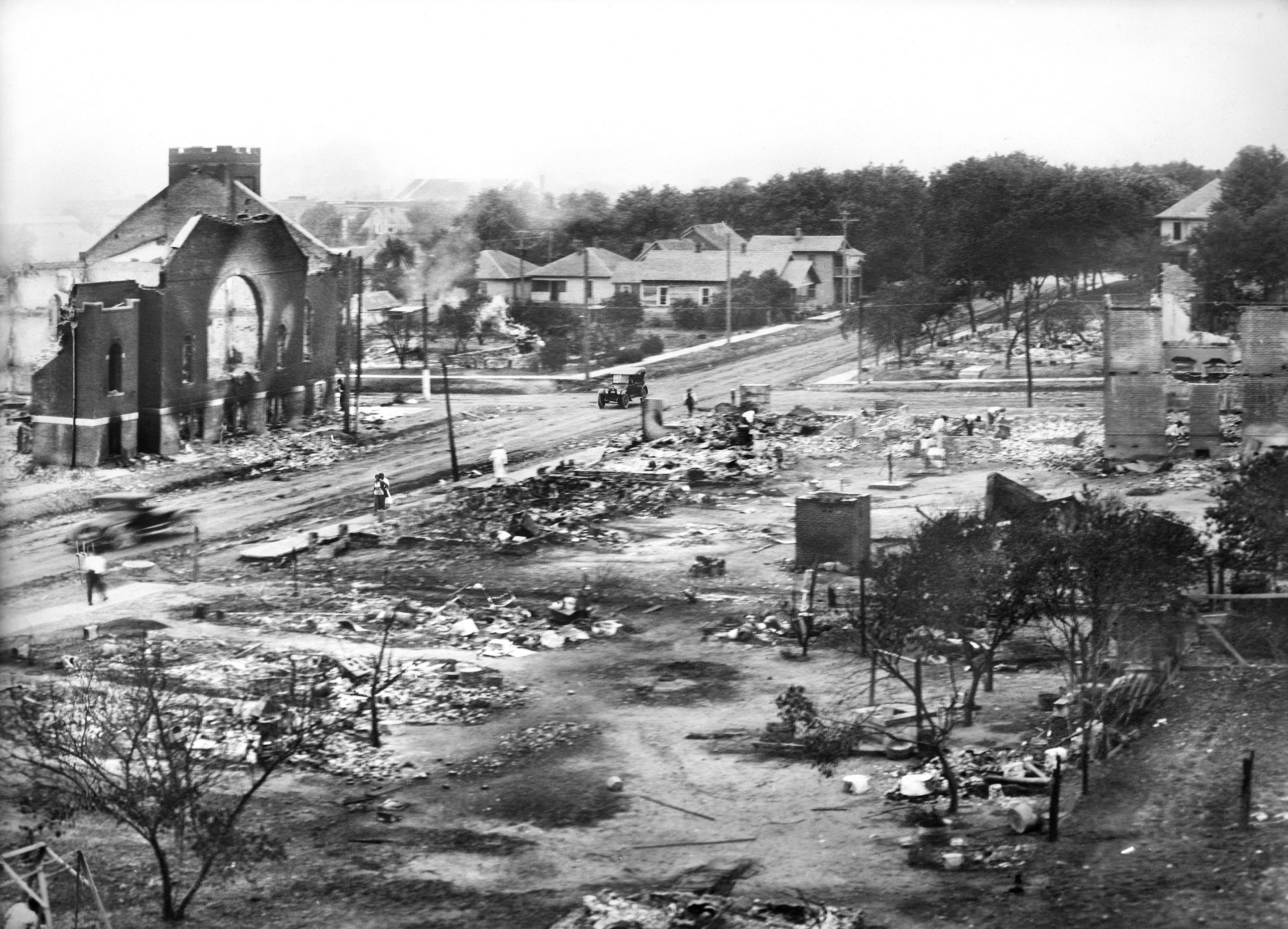 The Greenwood district razed after the Tulsa race massacre of 1921.
