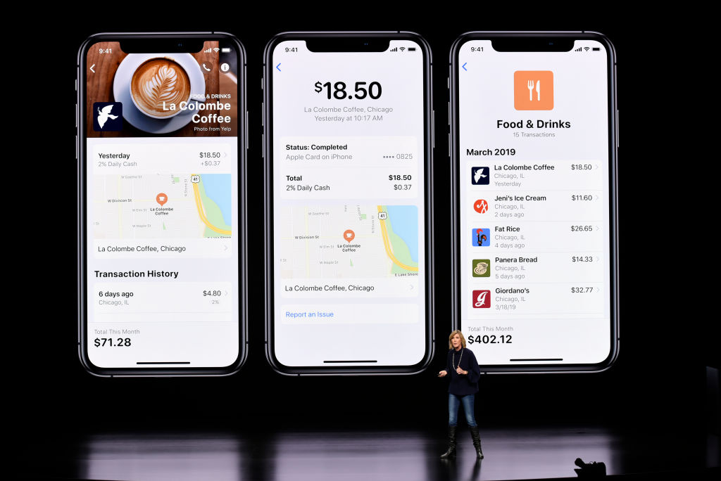 Jennifer Bailey, vice president of Apple Pay, speaks during an Apple product launch event at the Steve Jobs Theater at Apple Park on March 25, 2019 in Cupertino, Calif.