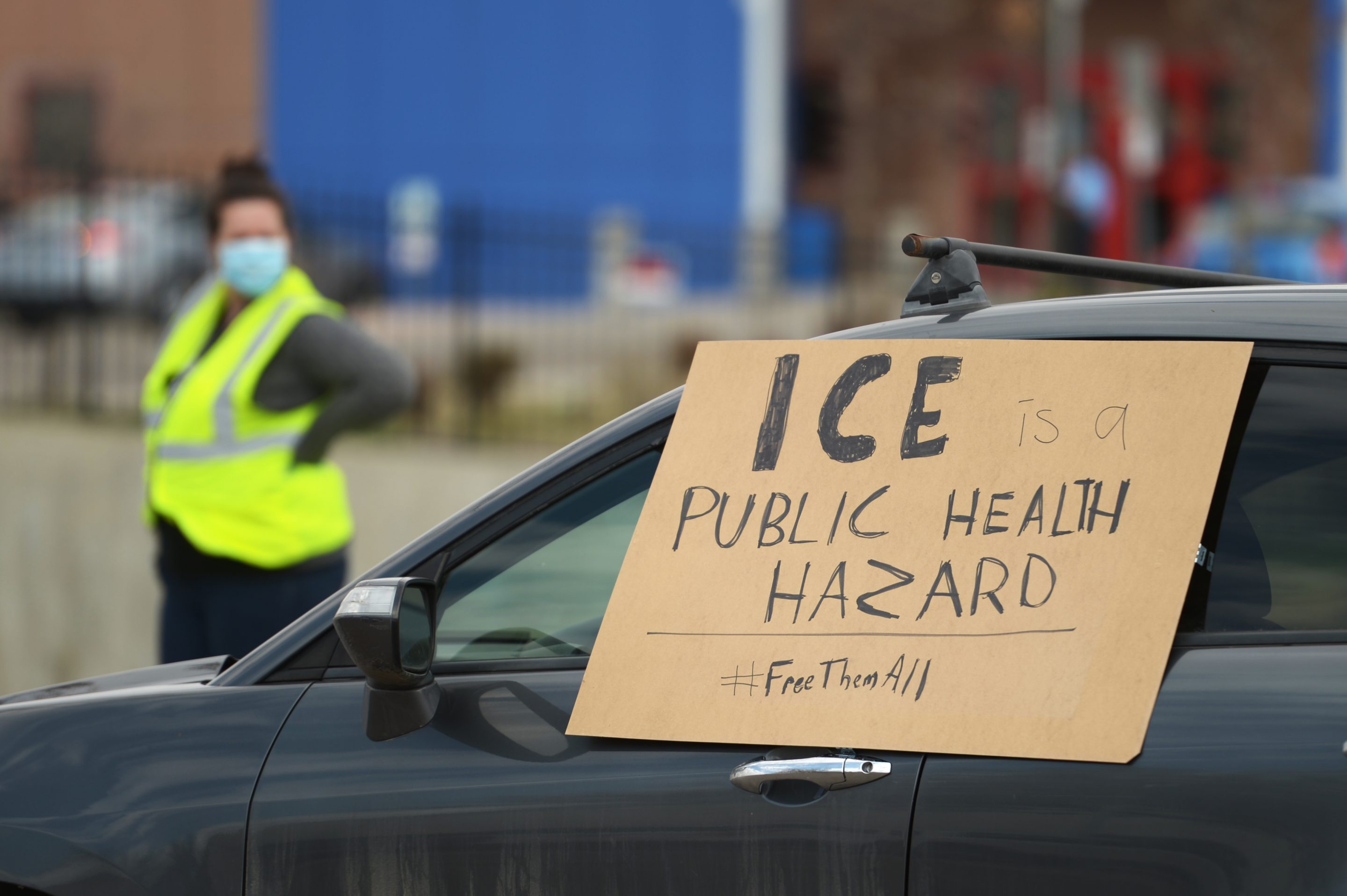 Supporters and family members inside the GEO detention center are in a car caravan to increase the pressure on ICE to release GEO detainees in front of GEO Aurora ICE Processing Center in Aurora, Colorado on April 9, 2020.