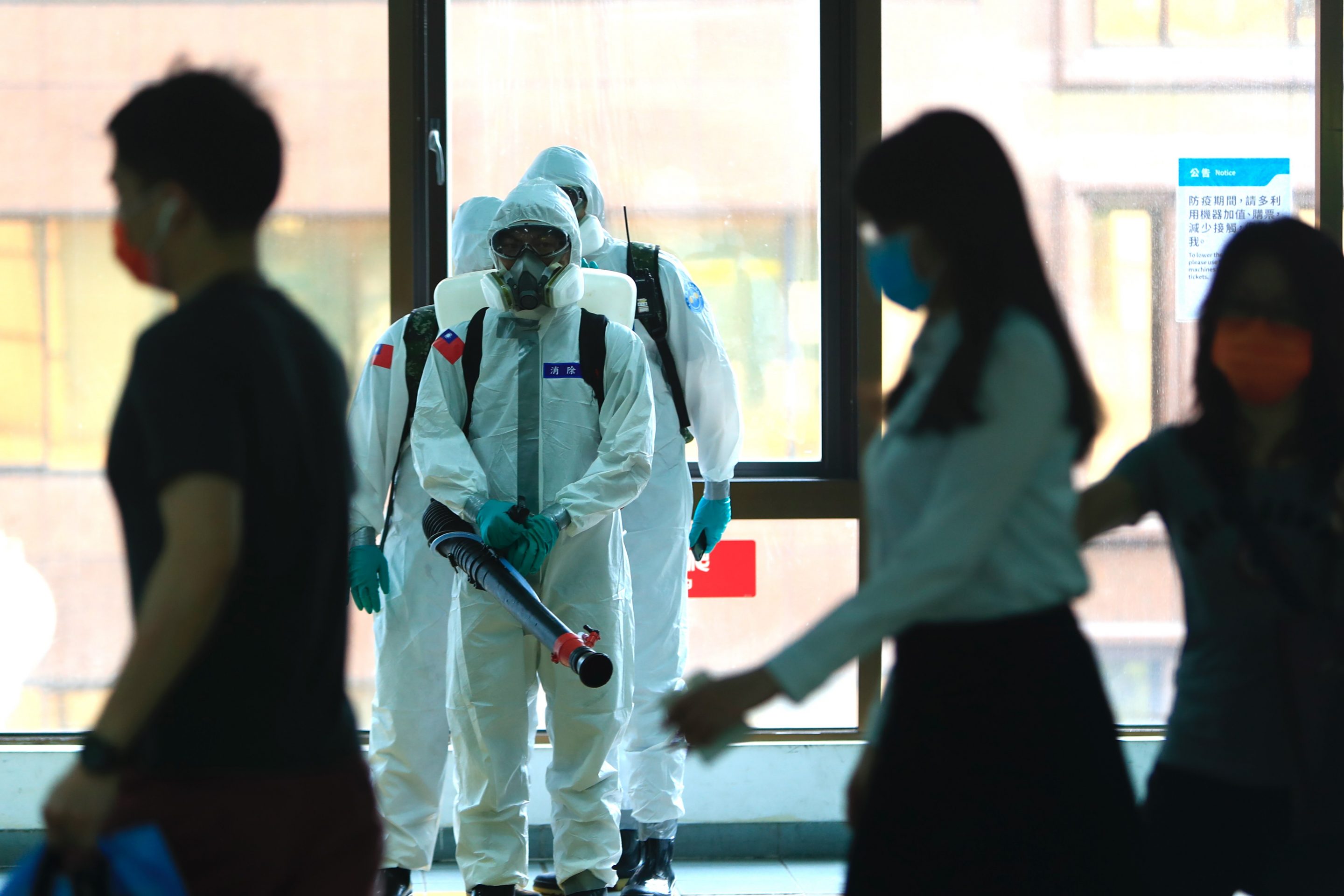 Chemical troops disinfect public areas and transport in Taipei, following a local Covid-19 outbreak with an increasing number of domestic infections and deaths, in Taipei, Taiwan on May 31, 2021.