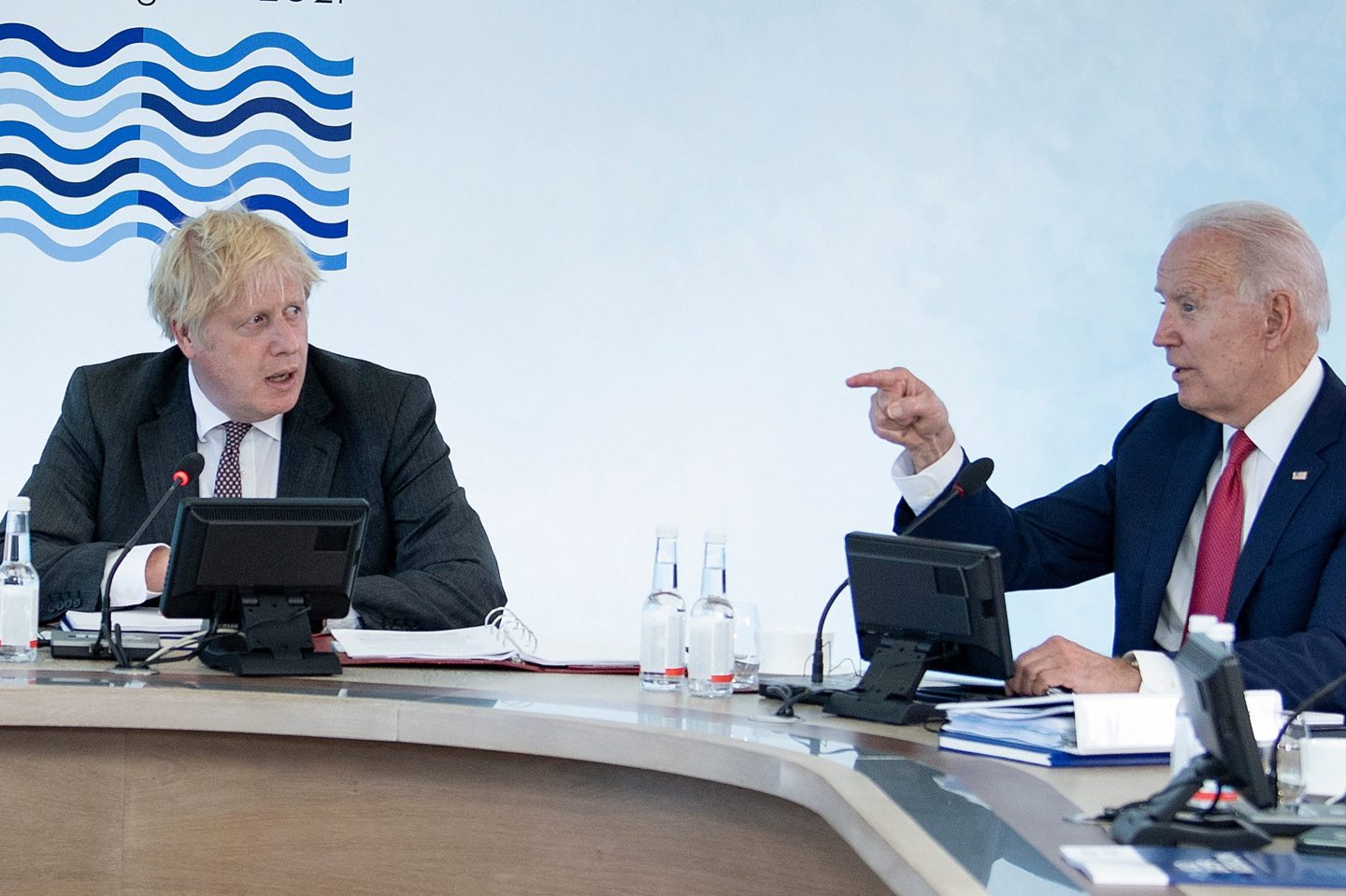Britain's Prime Minister Boris Johnson and U.S. President Joe Biden at the G7 Summit on June 12, 2021