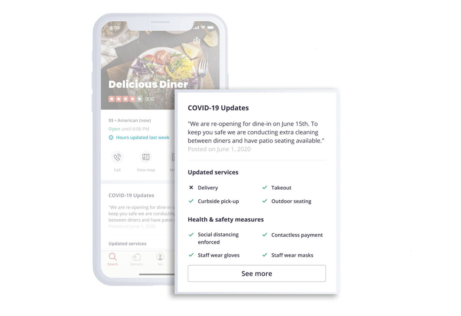 A reflection of COVID-related updates to business pages on Yelp.