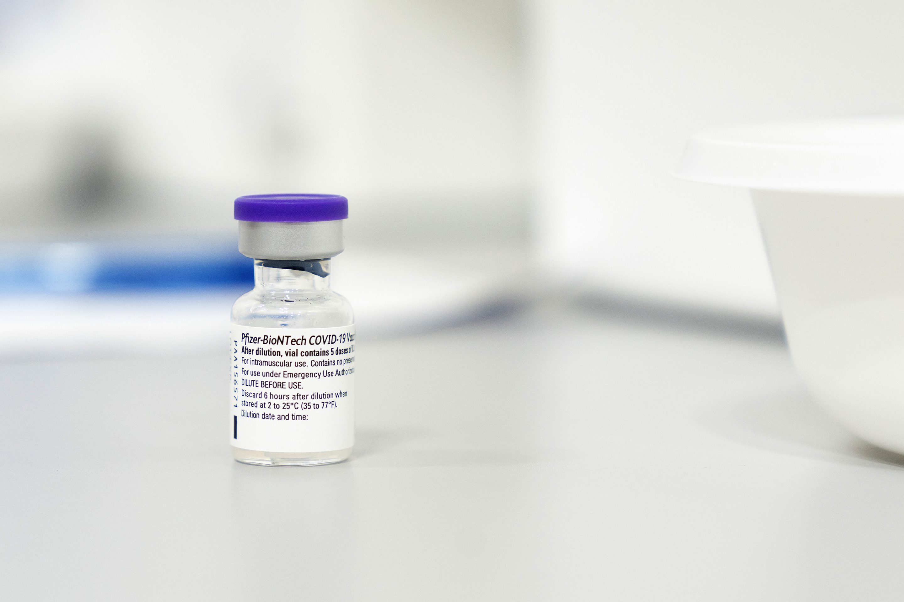 Vials of Pfizer-BioNTech COVID-19 vaccine at the Senja-Cashew Community Centre Vaccination Centre, operated by Thomson Medical, in Singapore on March 8, 2021.