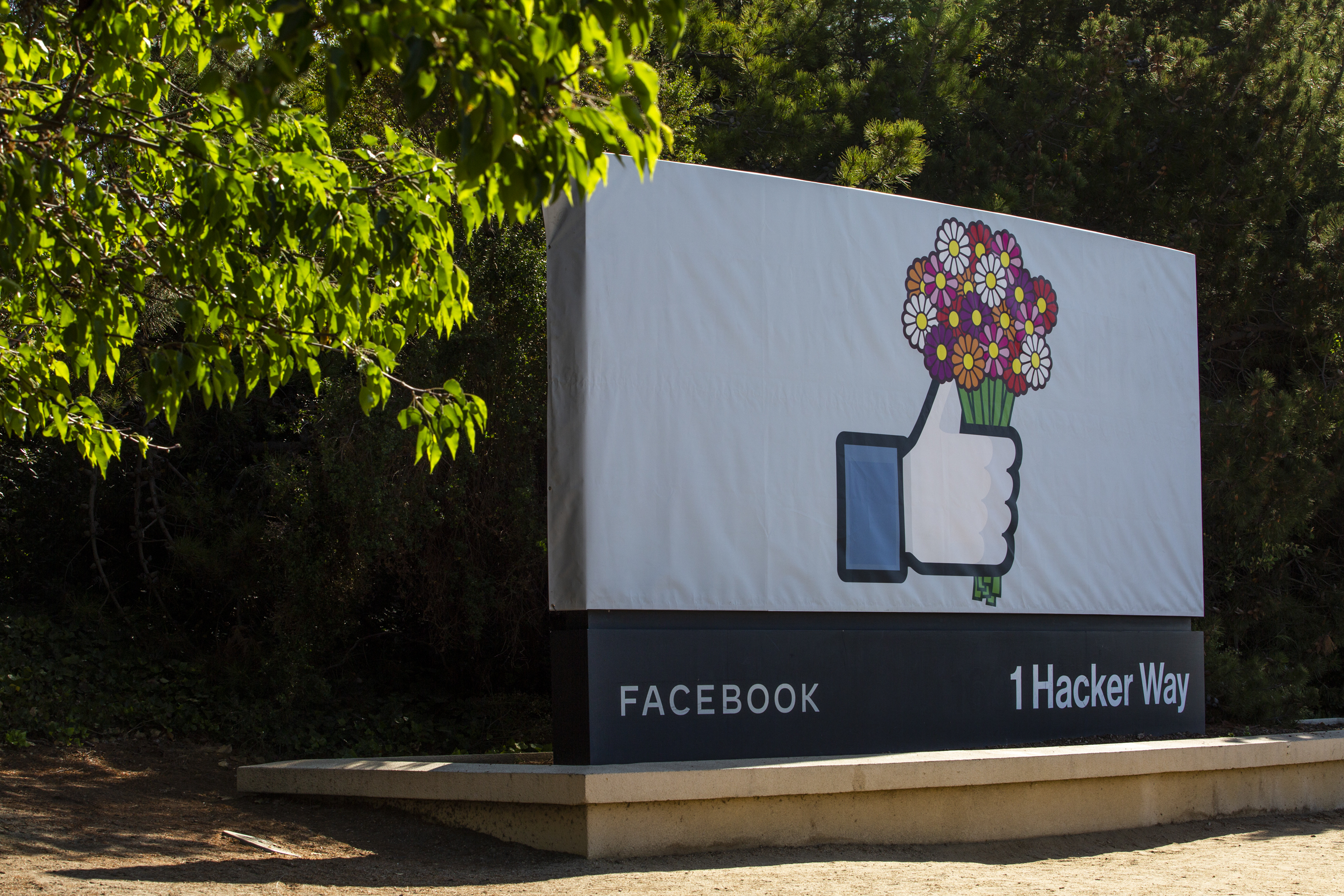 Signage at the Facebook headquarters in Menlo Park, California, U.S., on Monday, May 10, 2021.