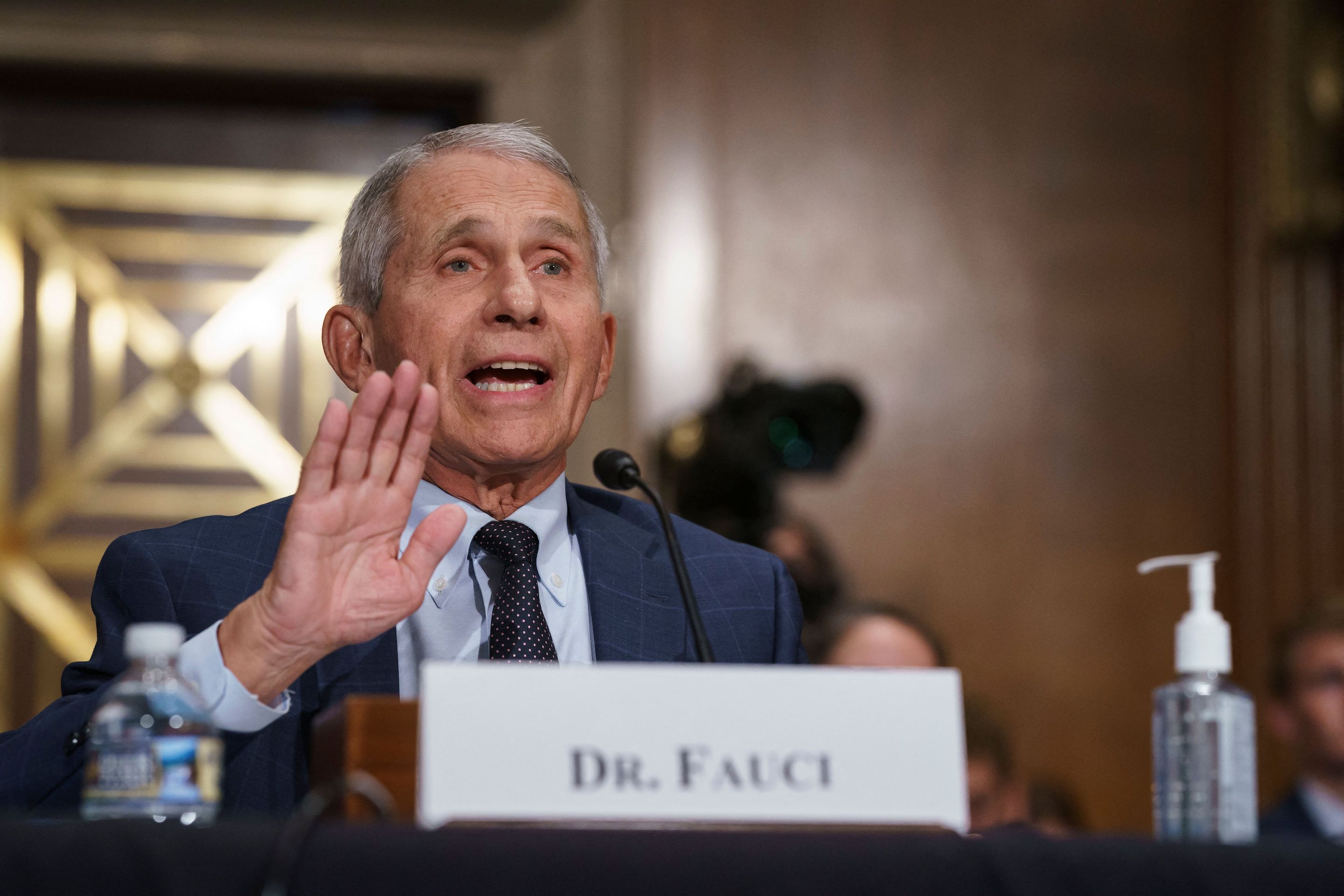 Testifying on Capitol Hill, Dr. Anthony Fauci pushes back on statements by Sen. Rand Paul (R-Ky.) during the Senate Health, Education, Labor, and Pensions Committee hearing in Washington, D.C., on July 20, 2021.