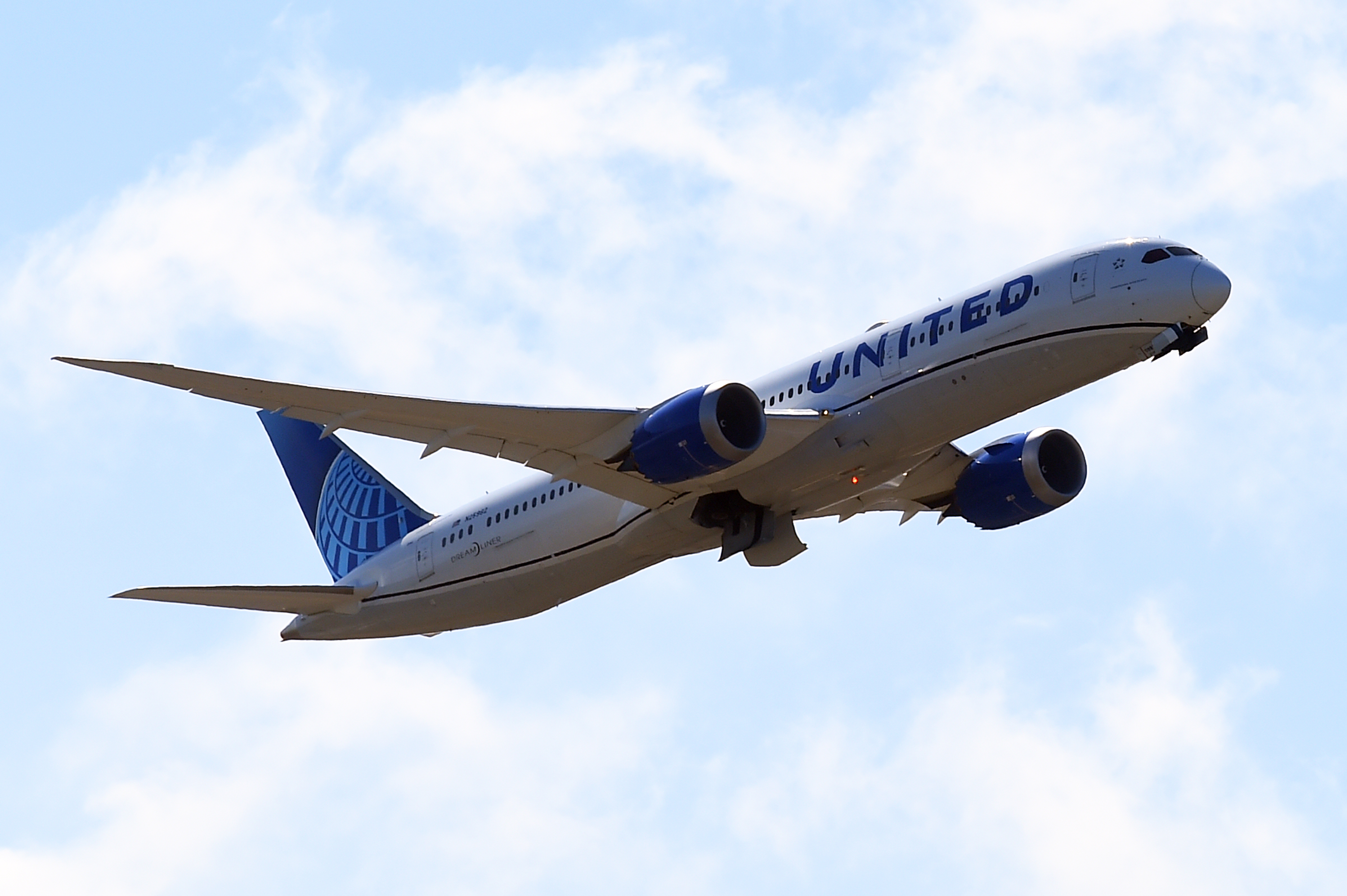 A Boeing 787 Dreamliner flown by United Airlines. 