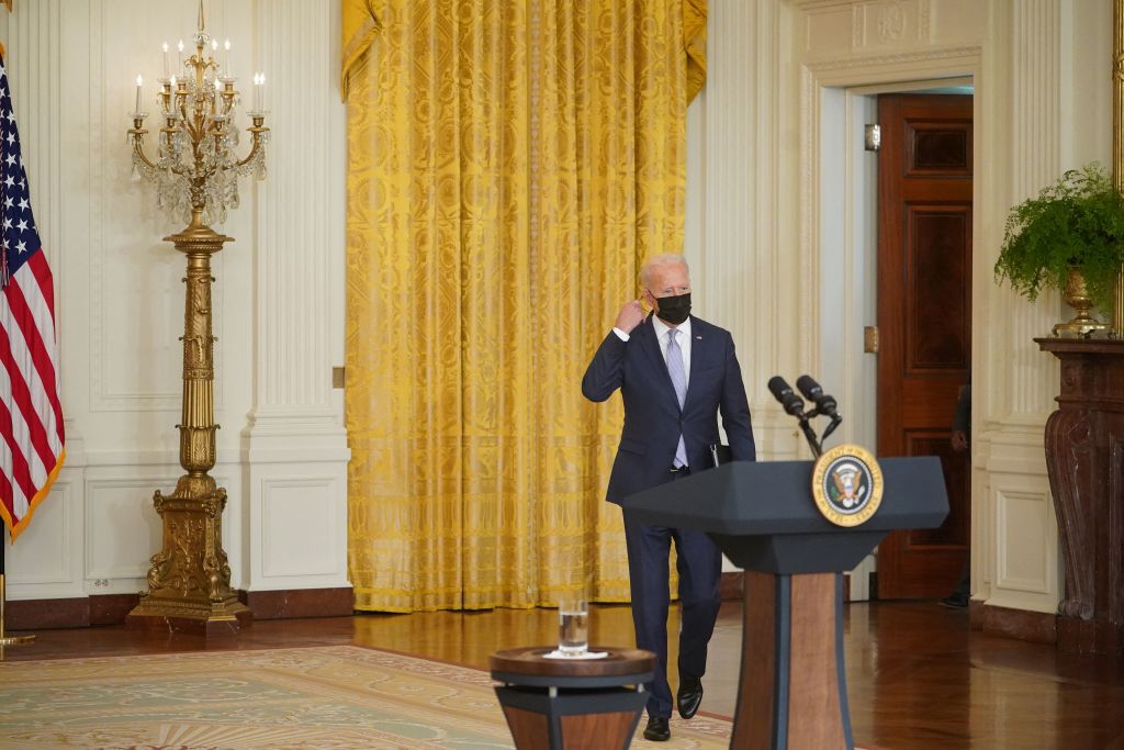 U.S. President Joe Biden arrives to speak about how his Build Back Better agenda will lower prescription drug prices, in the East Room of the White House in Washington, D.C., on Aug. 12, 2021.