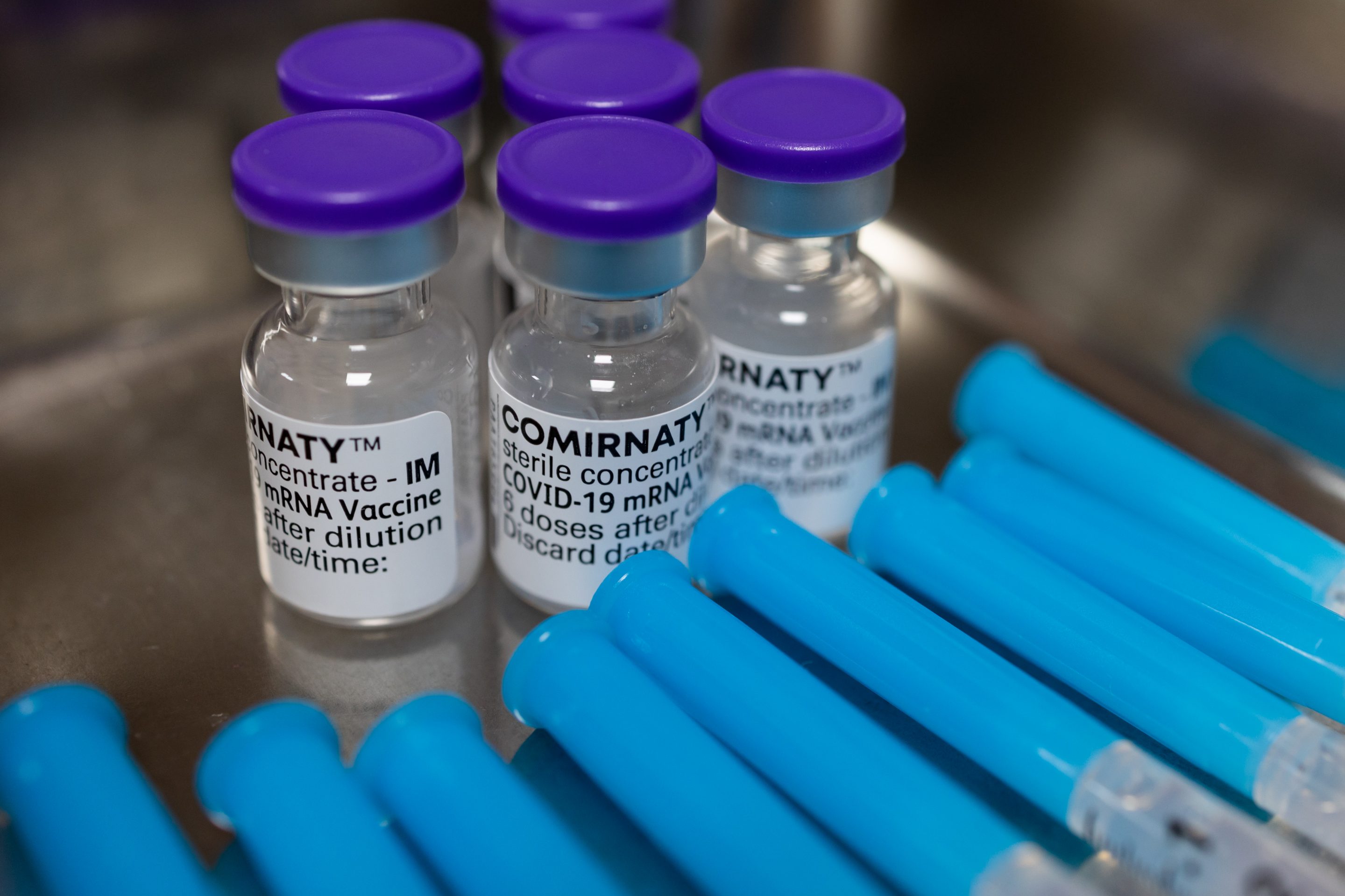 Vials of the Pfizer-BioNTech COVID-19 vaccine and syringes at the Love Hospital in Seoul, South Korea on Aug. 26, 2021.