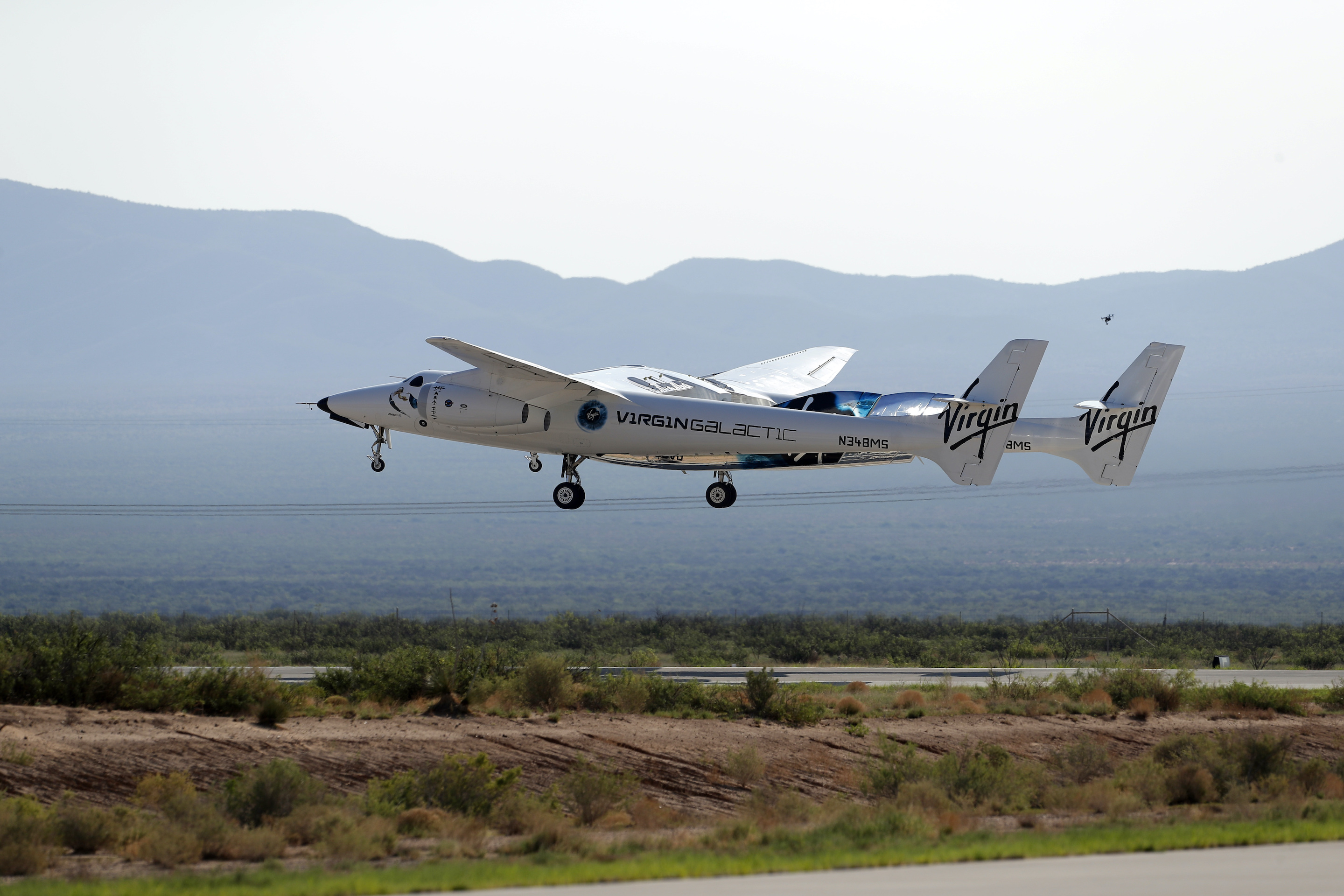 The rocket plane carrying Virgin Galactic founder Richard Branson and other crew members takes off from Spaceport America near Truth or Consequences, New Mexico on July 11, 2021.