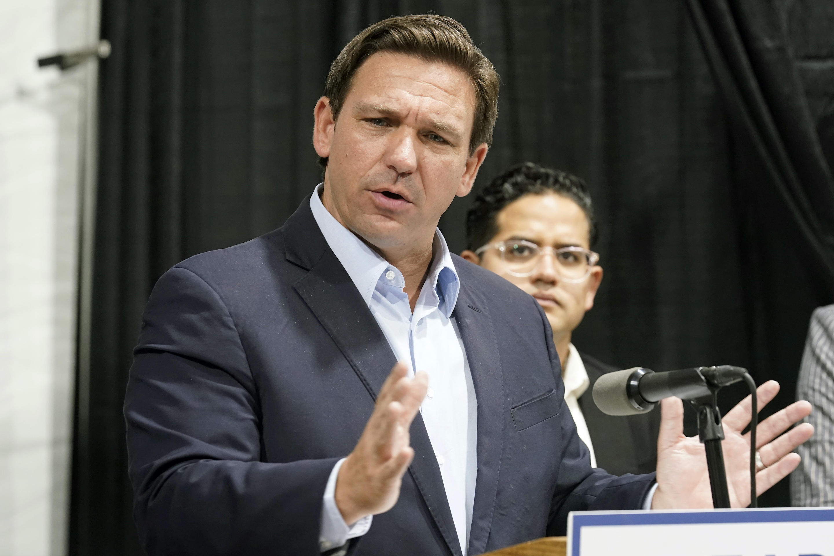 Florida Governor Ron DeSantis speaks at the opening of a monoclonal antibody site on Aug. 18, 2021, in Pembroke Pines, Fla.