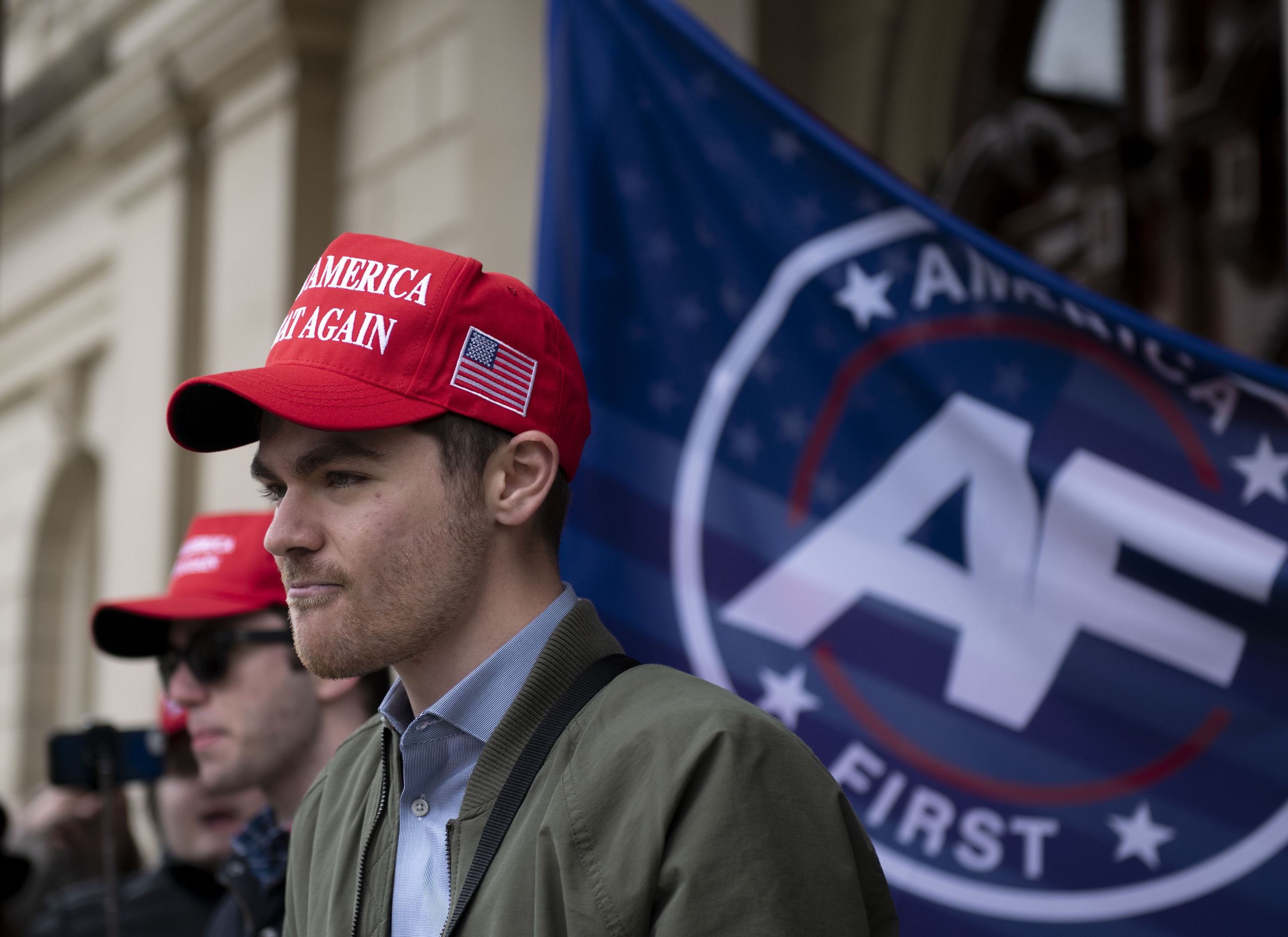 Far right activist Nick Fuentes holds a rally at the Michigan State Capitol in Lansing, Mich. on Nov. 11, 2020. Fuentes received a donation of about $250,000 from a French computer programmer in late 2020 and spent the coming weeks encouraging his tens of thousands of followers to lay siege to the U.S. Capitol.