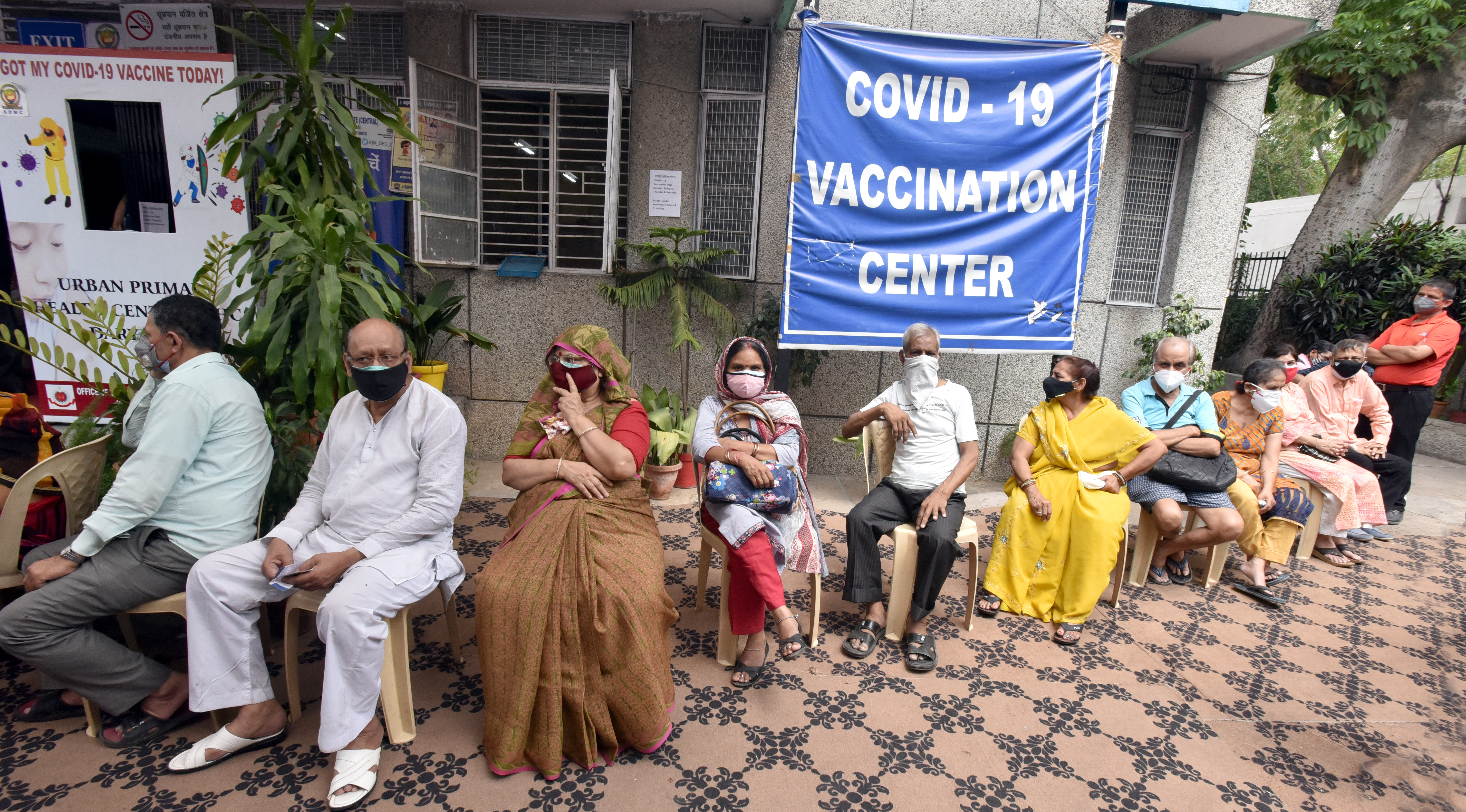 People in the age group of 45 above waiting to get Covax COVID vaccine at UPHC Darya Ganj on May 10, 2021 in New Delhi, India.