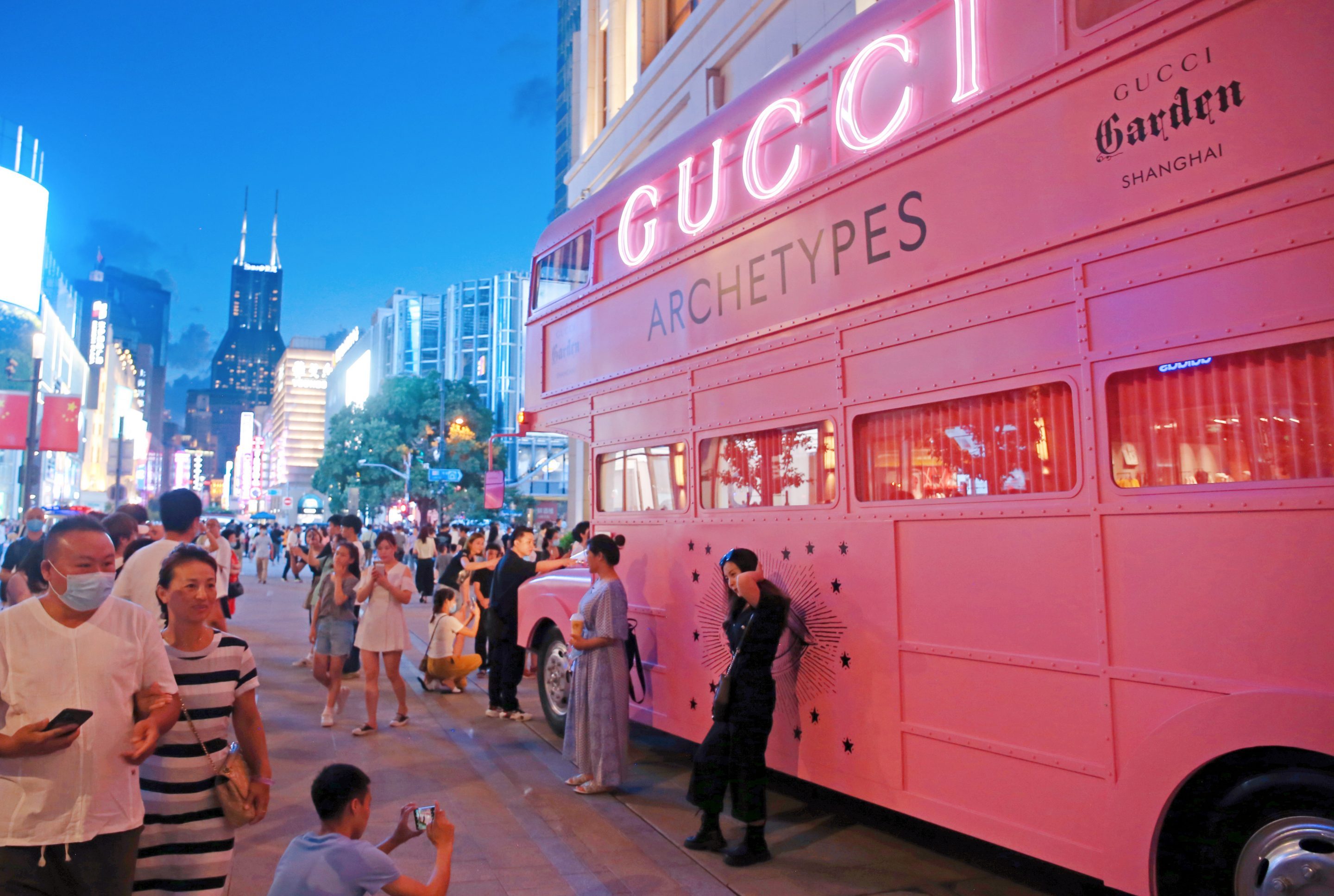 A Gucci bus for fashion fans in Shanghai on July 21, 2021.
