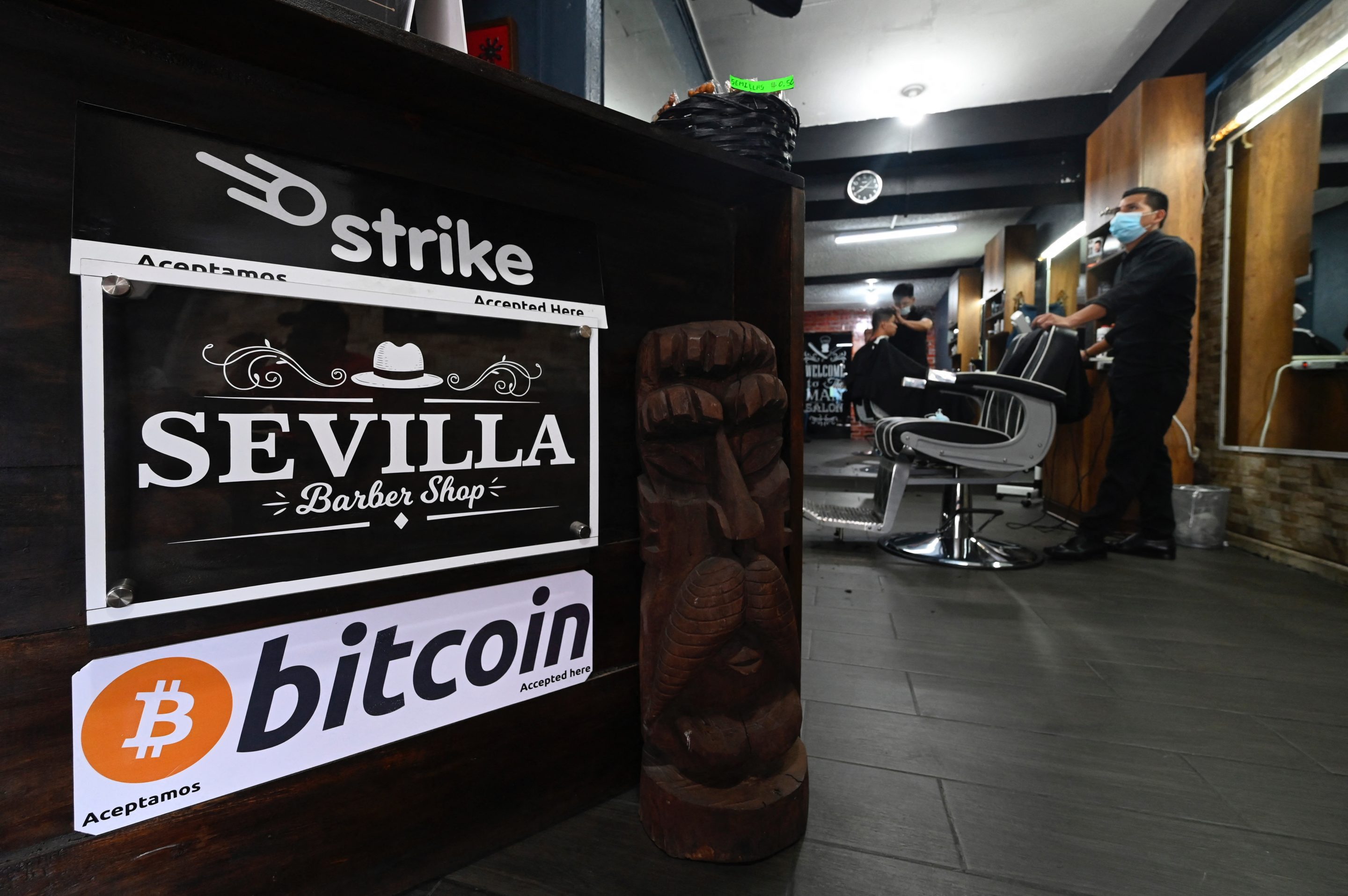 View of a barbershop that accepts Bitcoin in San Salvador on Sept. 1, 2021. 
