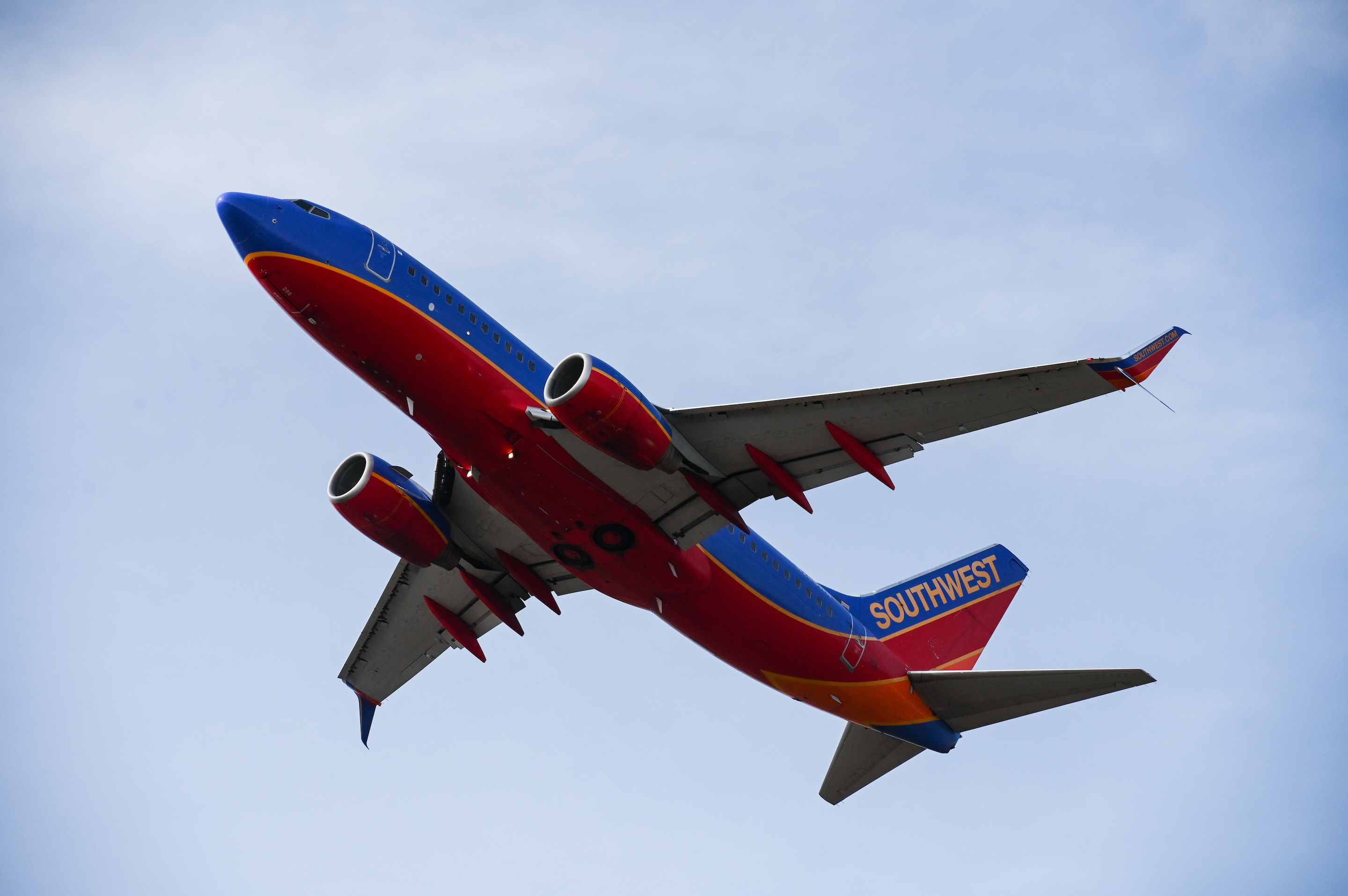 A Southwest Airlines flight takes off at Long Island MacArthur Airport.