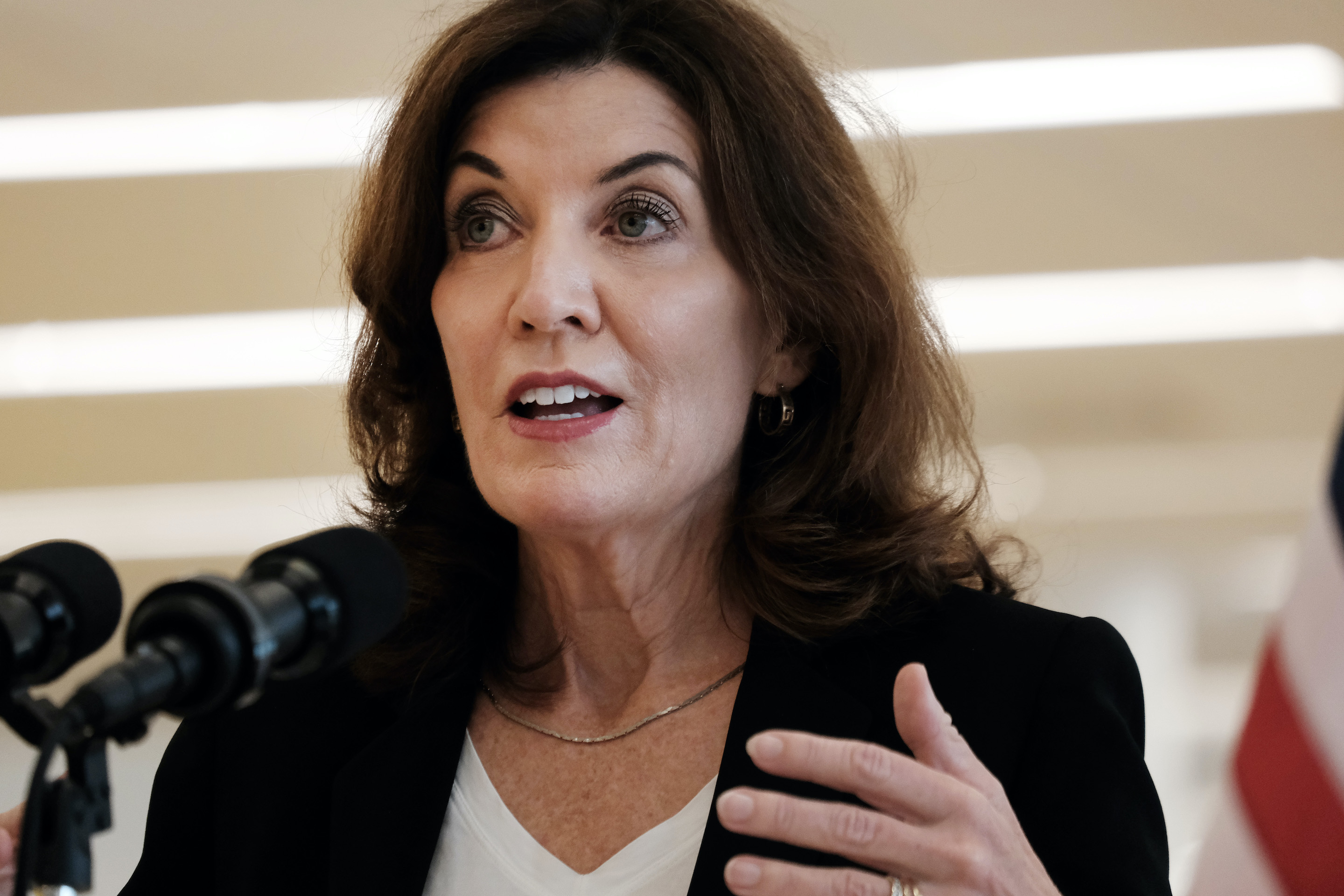 Gov. Kathy Hochul said she will bring in medically trained National Guard members and health care workers from other states to fight a hospital staff shortage.