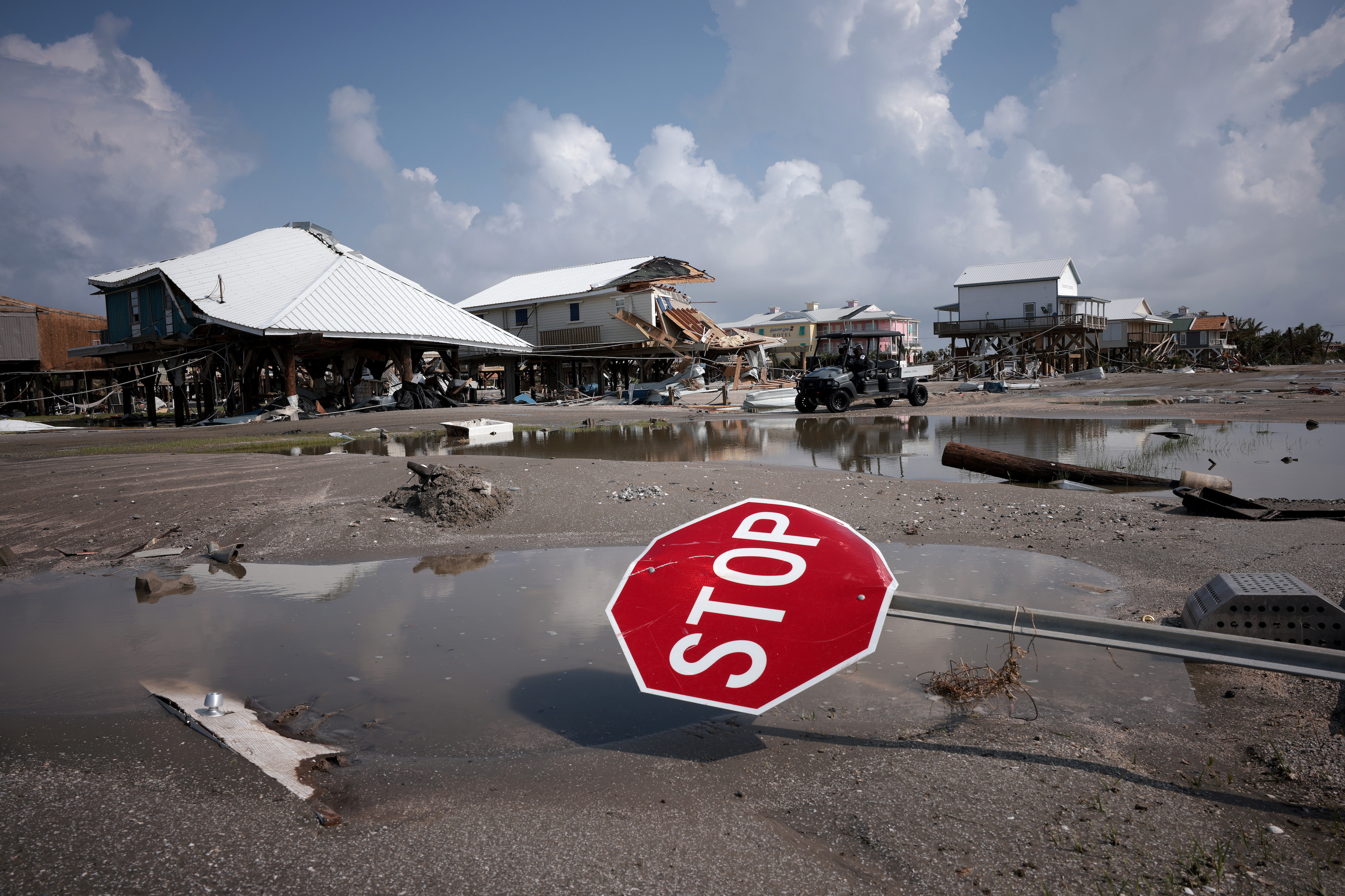 Homes destroyed in the wake of Hurricane Ida are shown September 2, 2021 in Grand Isle, Louisiana.