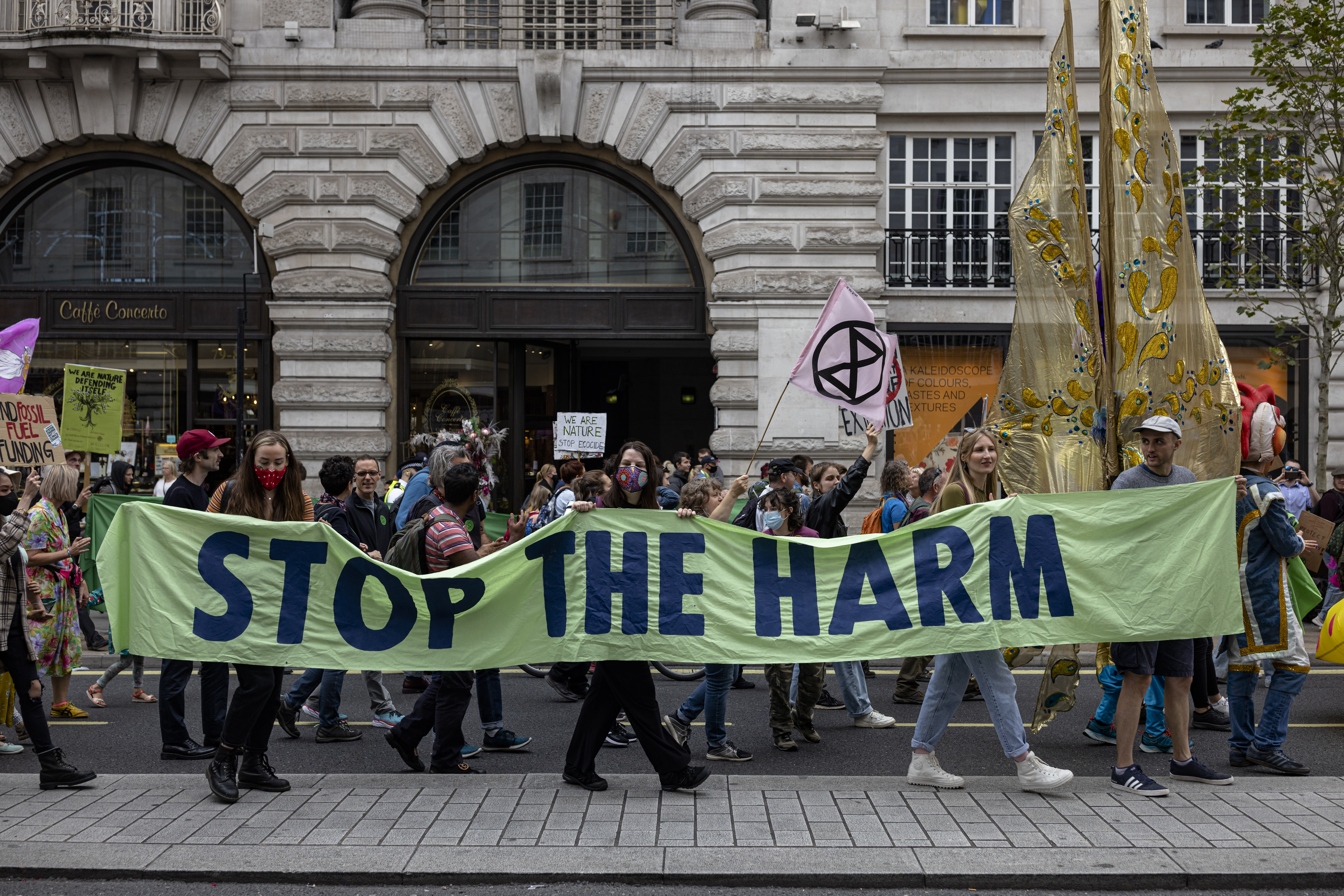 Extinction Rebellion protesters join the "March for Nature" on September 04, 2021 in London, England.