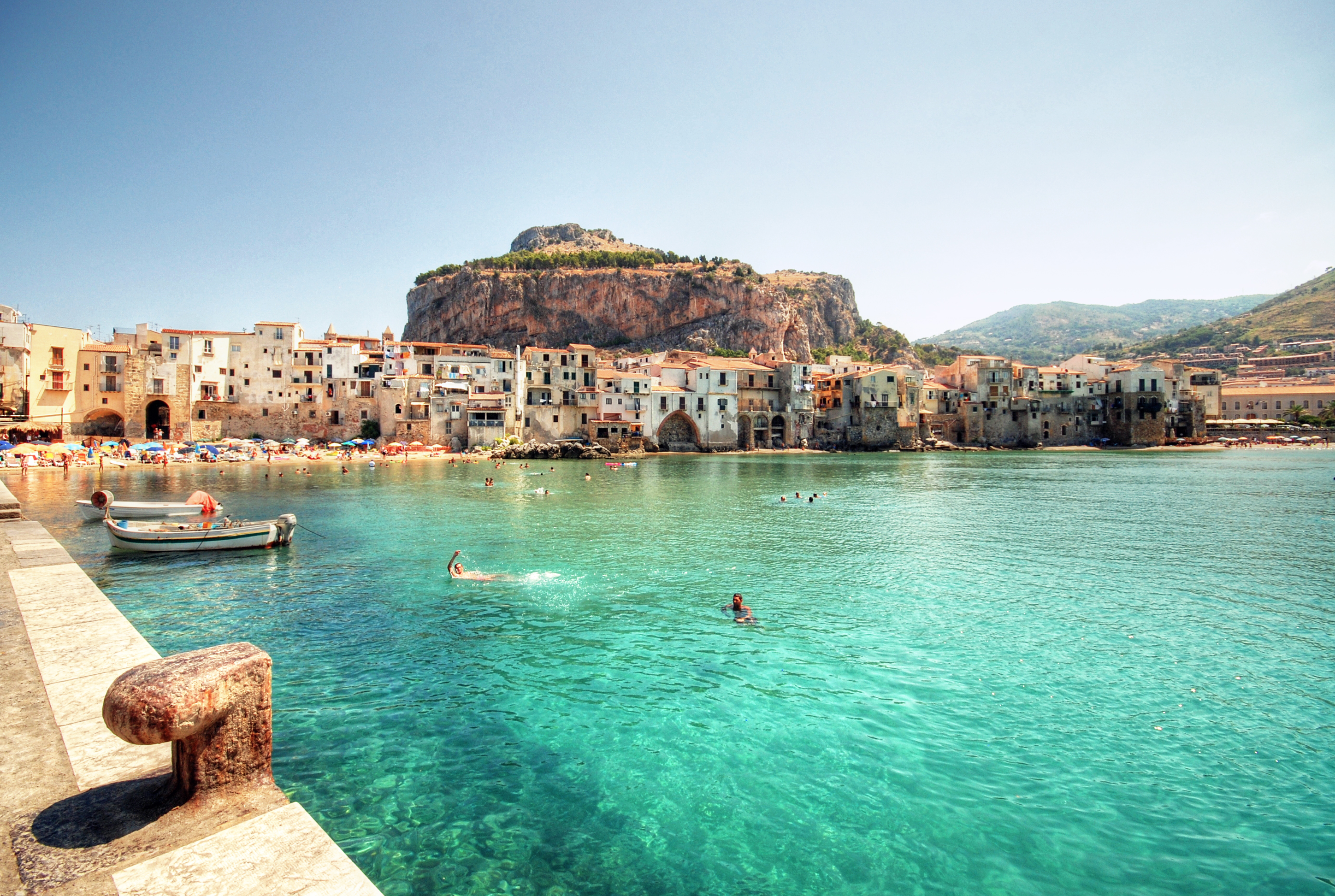 The coast of Cefalu on the Mediterranean Sea.