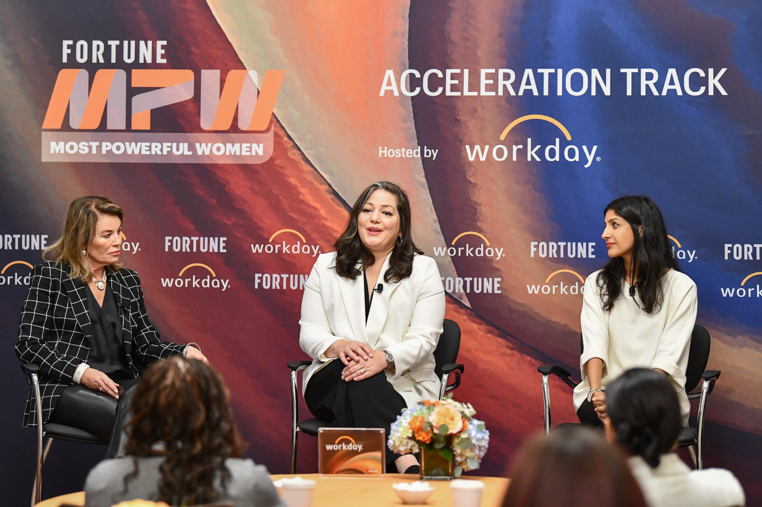 From left: Splunk president and chief growth officer Teresa Carlson, Electronic Arts COO Laura Miele, and Vimeo CEO Anjali Sud shared insights about how their companies’ technologies are impacting society and meeting their customers’ needs at Fortune’s Most Powerful Women Summit on Oct. 12, 2021.