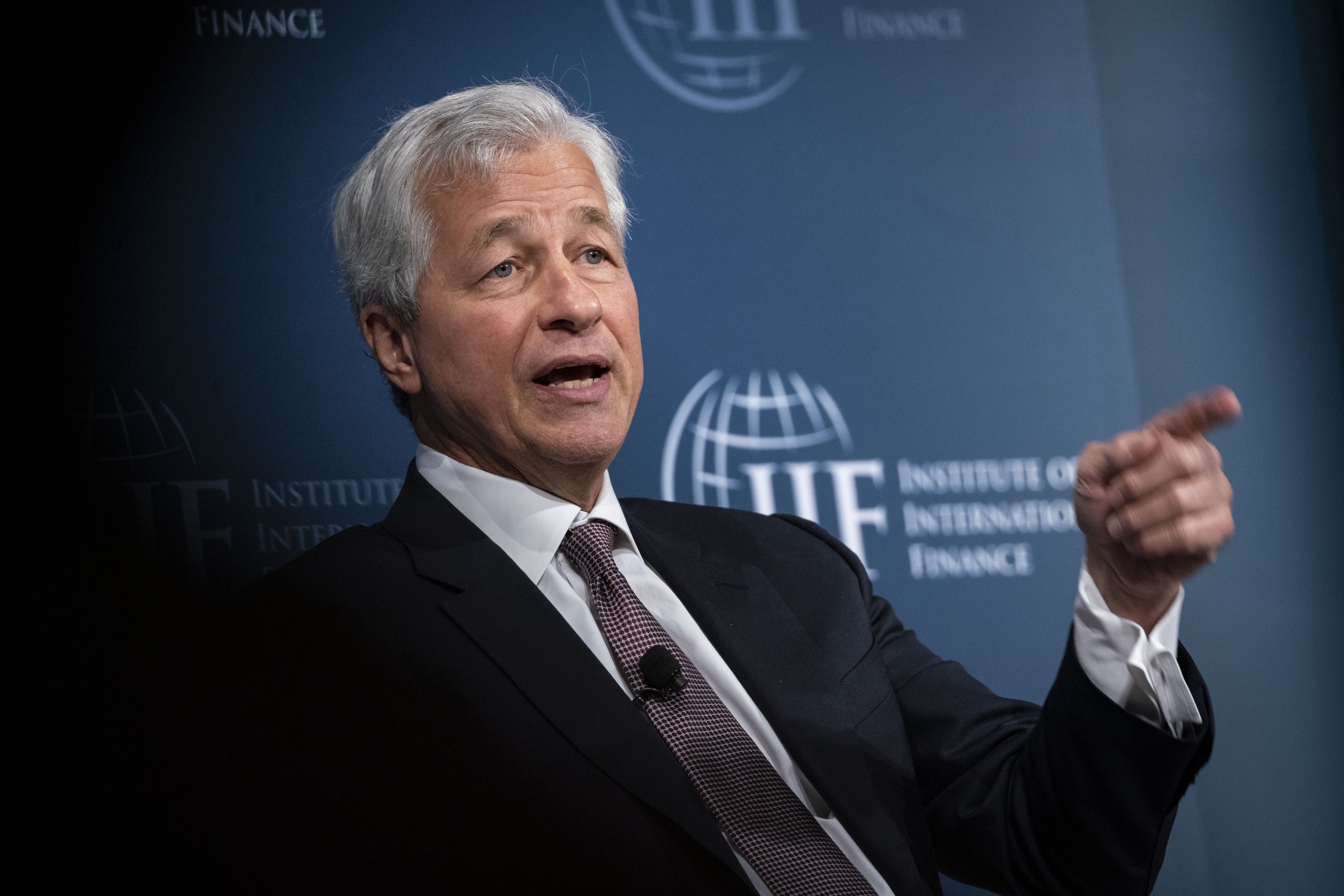 Jamie Dimon, chief executive officer of JPMorgan Chase &amp; Co., speaks during the Institute of International Finance (IIF) annual membership meeting in Washington, D.C. on Oct. 18, 2019.