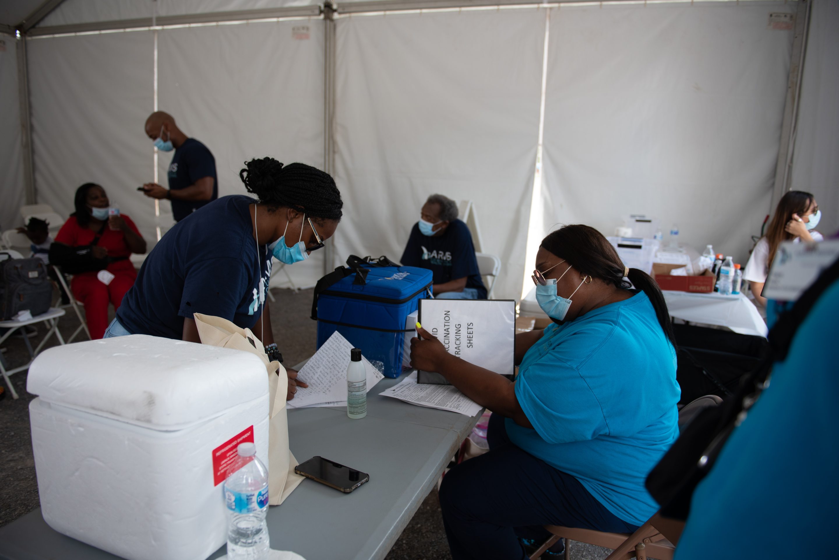 A vaccination event in Birmingham on Saturday, Aug. 28, 2021. Alabama experienced the biggest decrease of new COVID cases in the country over the past two weeks.