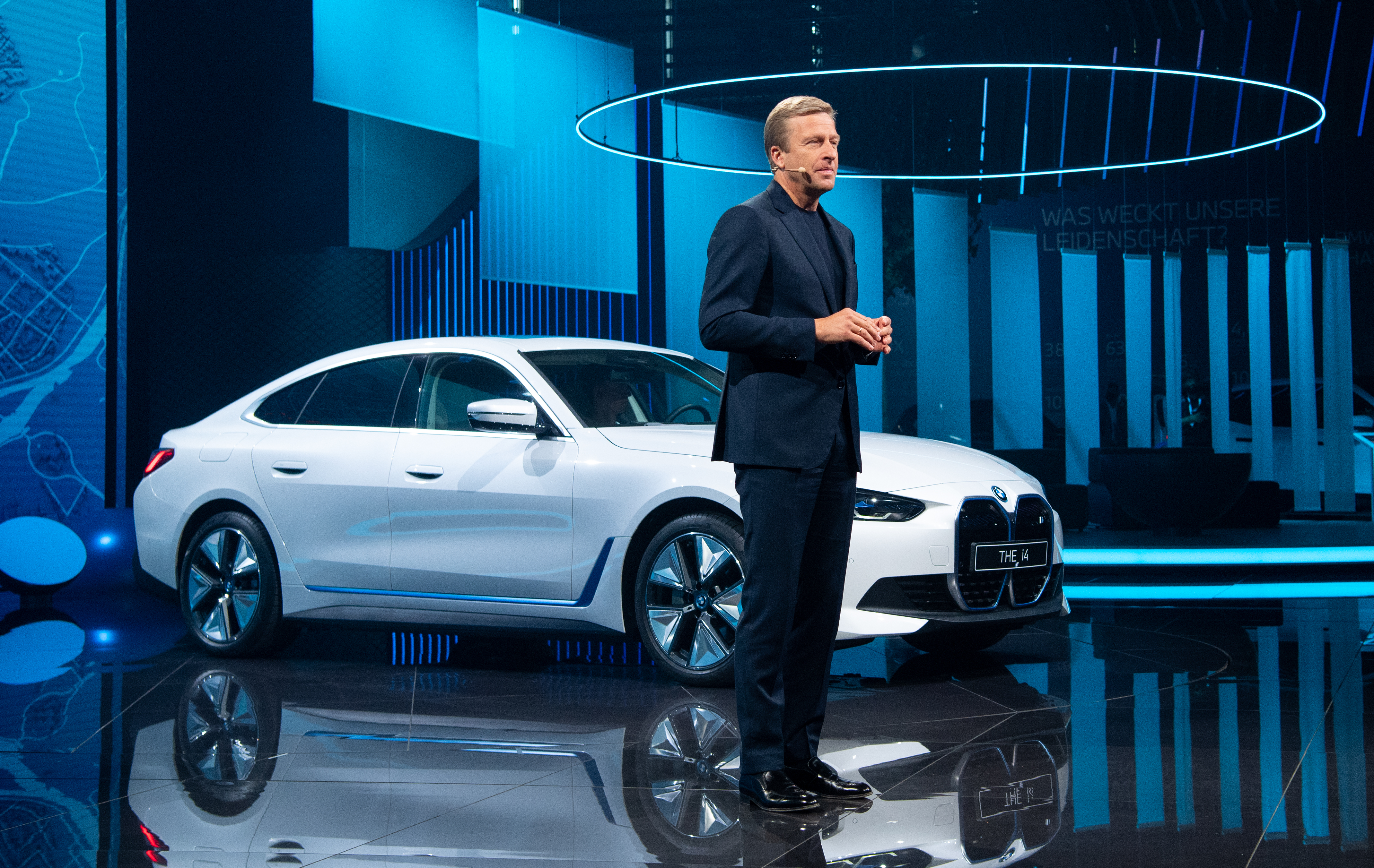 Oliver Zipse, chairman of the board of management of BMW, presents the BMW i4.