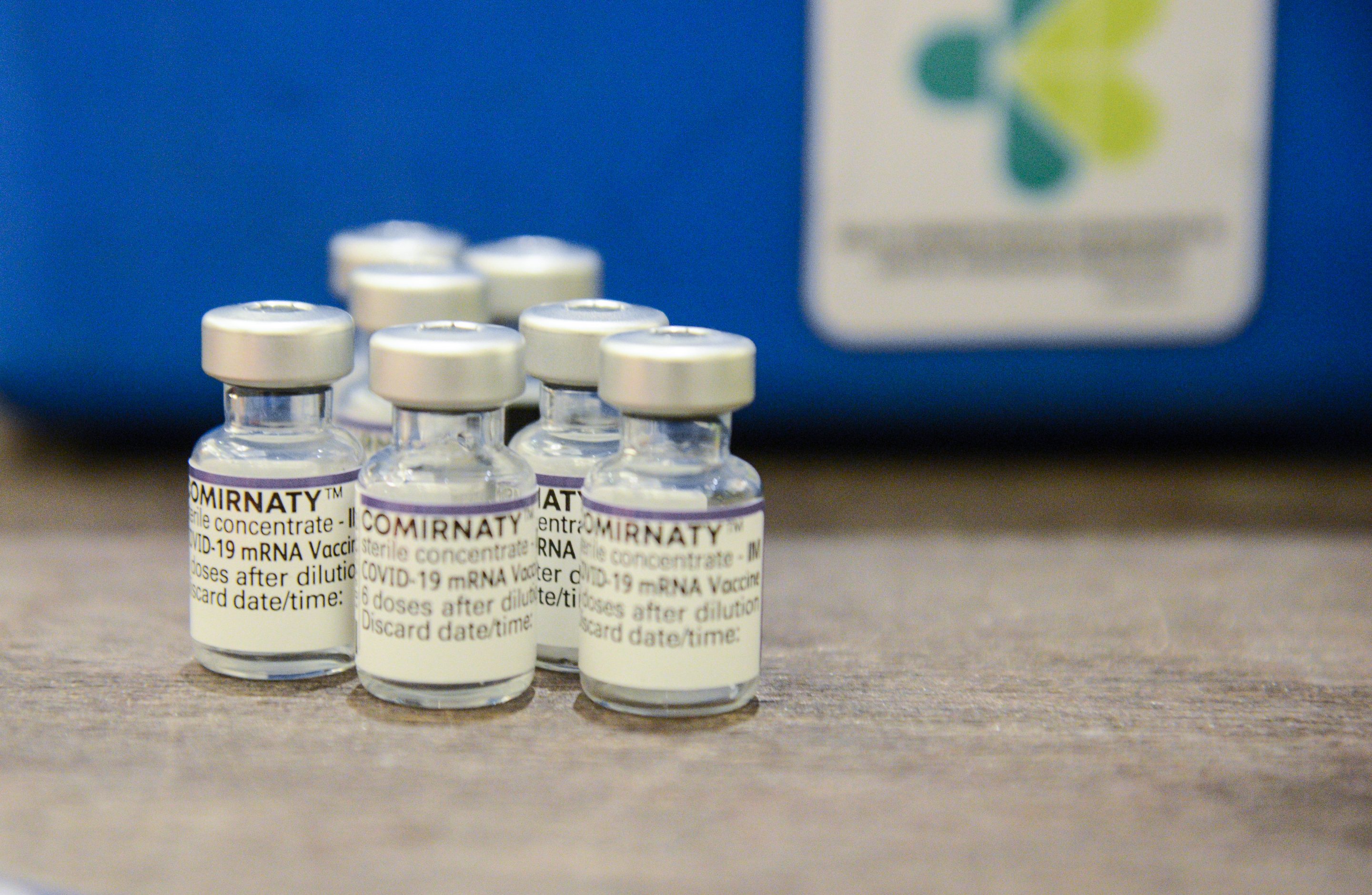 Vials of the Pfizer-BioNTech (Comirnaty) vaccine seen in mass vaccination in Bogor, West Java, Indonesia on October 5, 2021, as Indonesia's vaccination ranks fifth in the world for the number of injections.